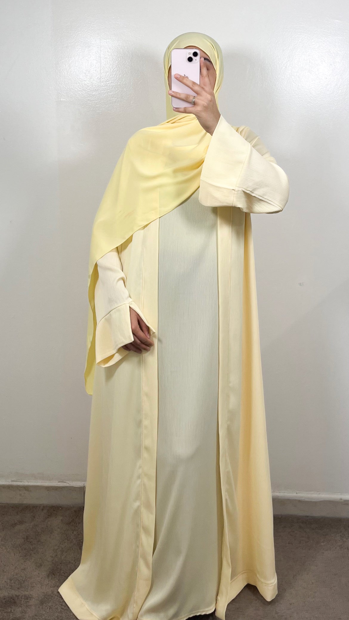 SET AYA KIMONO + SOUS ABAYA JAUNE