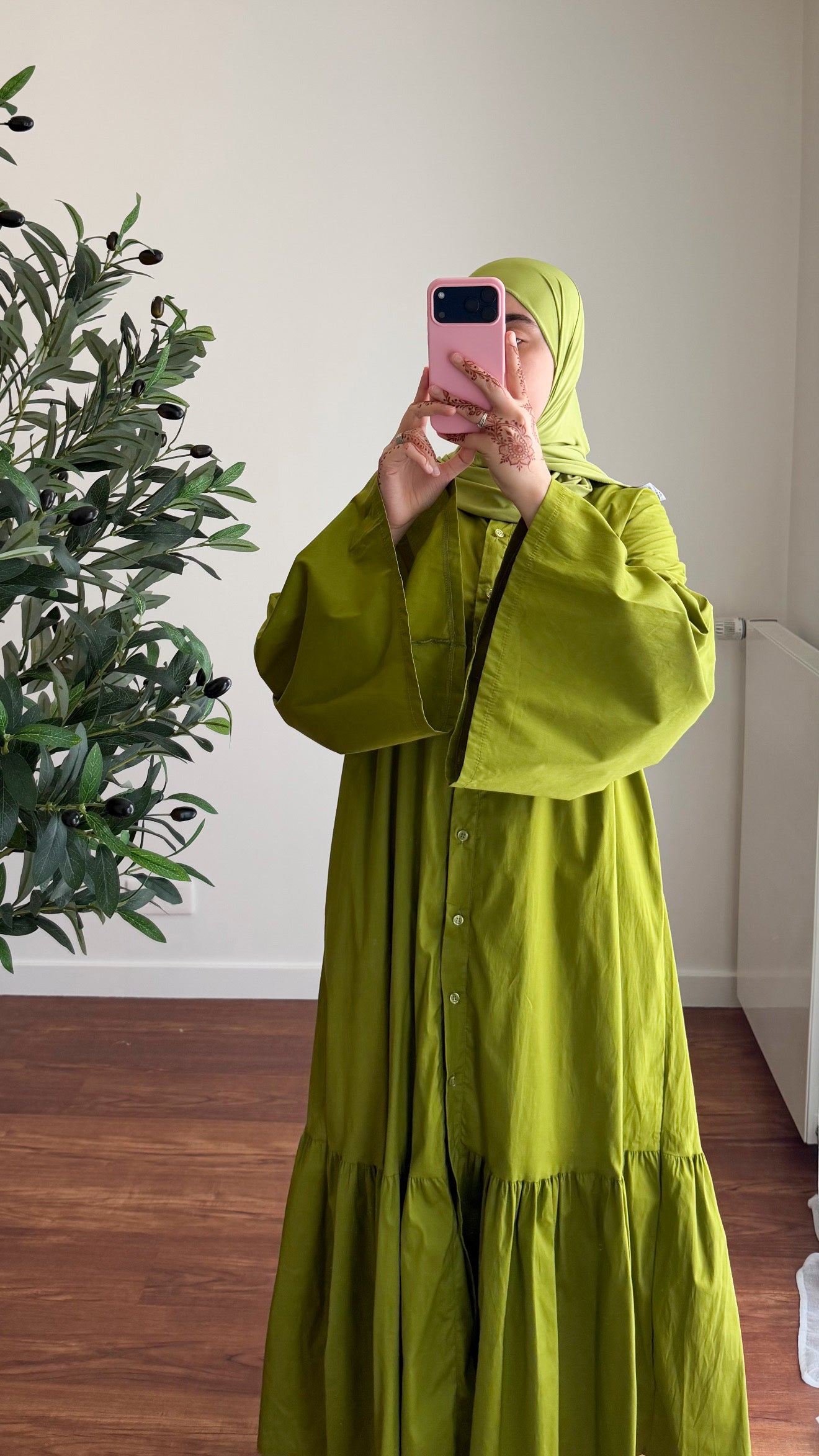 ROBE CHEMISE EN POPELINE VERT OLIVE