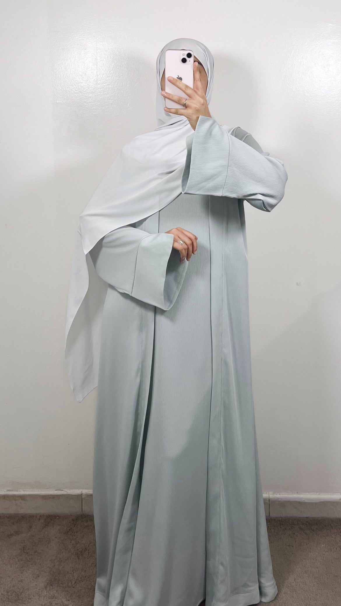 SET AYA KIMONO + SOUS ABAYA GRIS BLEUTÉ