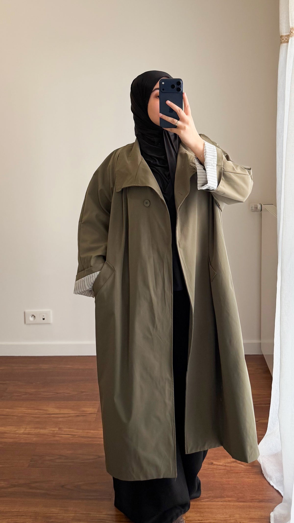 TRENCH LONG OVERSIZE VERT KAKI