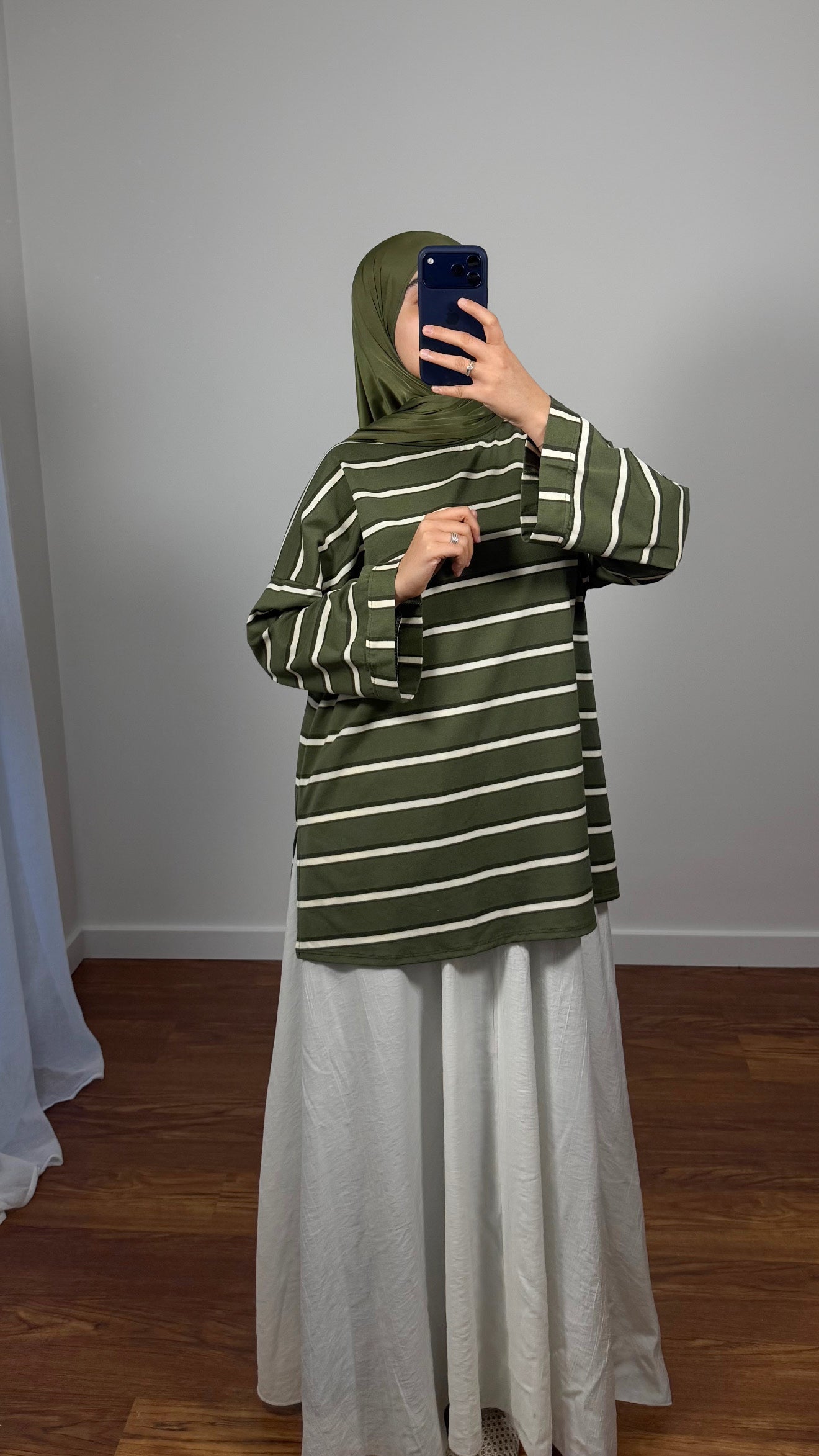 T-SHIRT RAYÉ OVERSIZE VERT KAKI