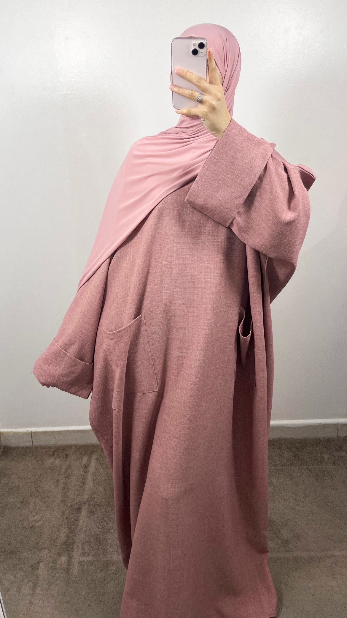 ABAYA POCHES EFFET LIN ROSE