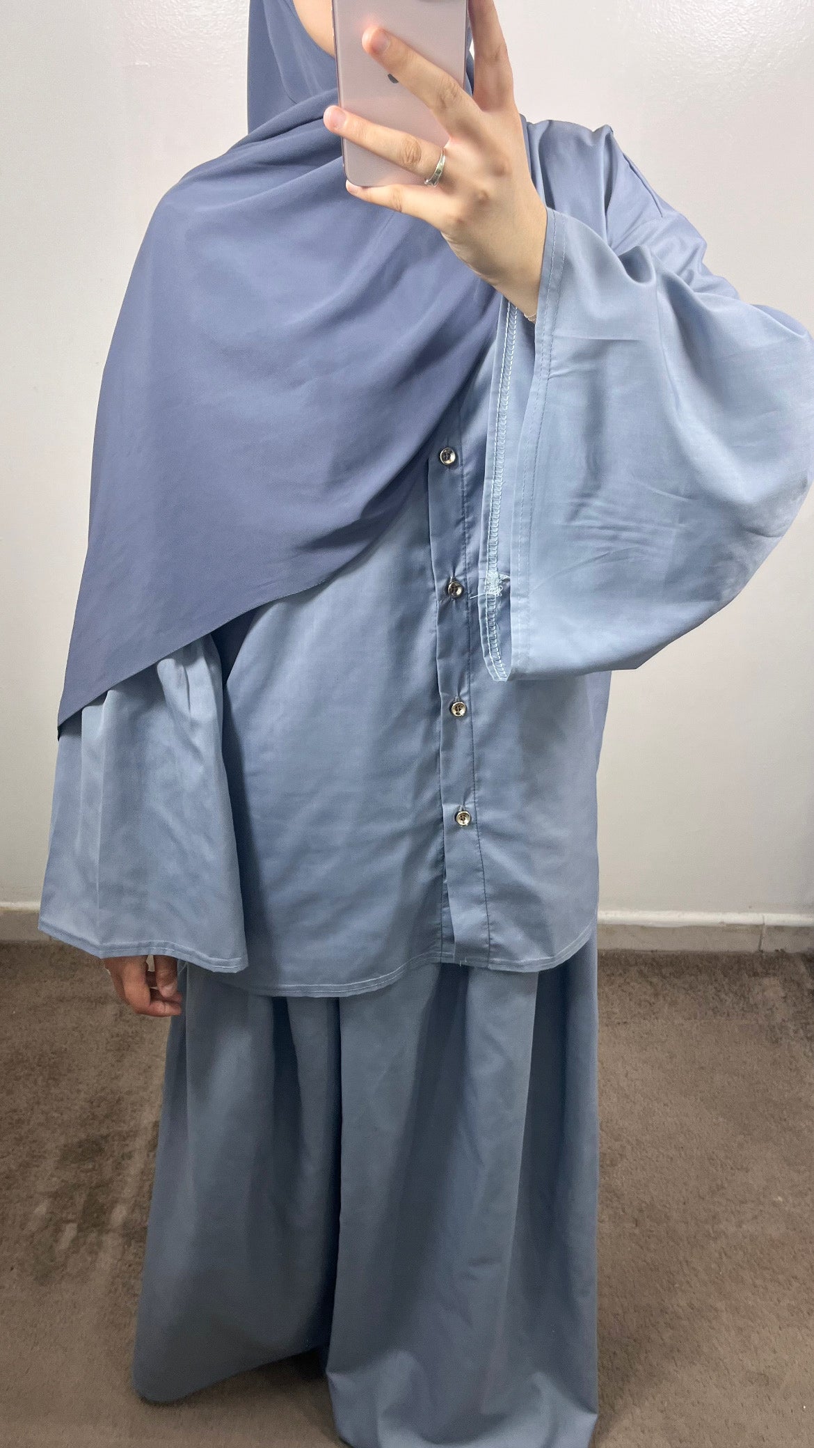 ENSEMBLE CLASSY CHEMISE + JUPE GRIS BLEUTÉ