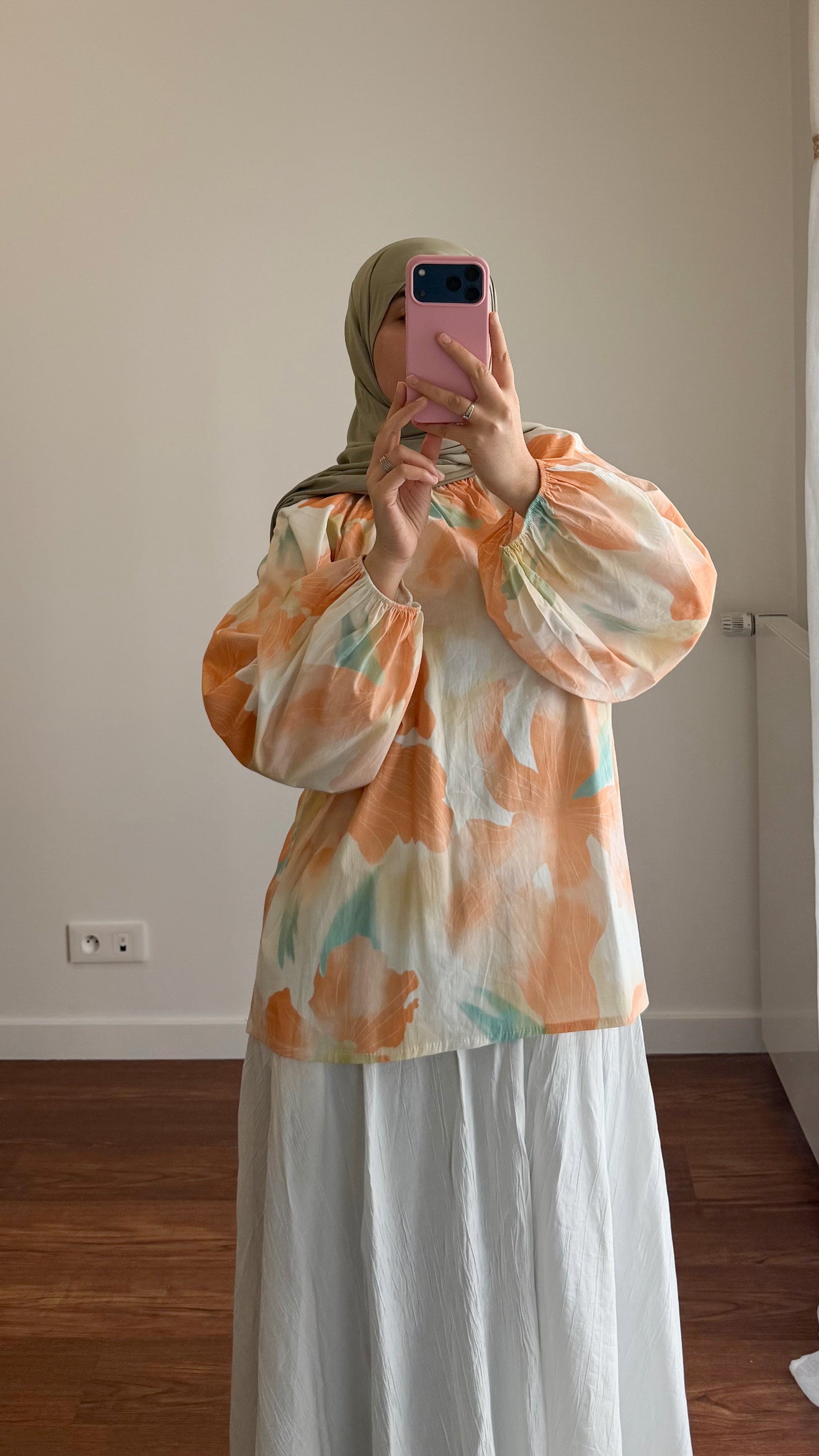 BLOUSE FLEURIE PÊCHE