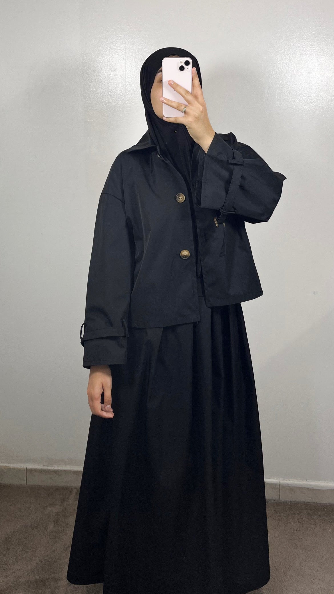 ENSEMBLE TRENCH VESTE + JUPE NOIR