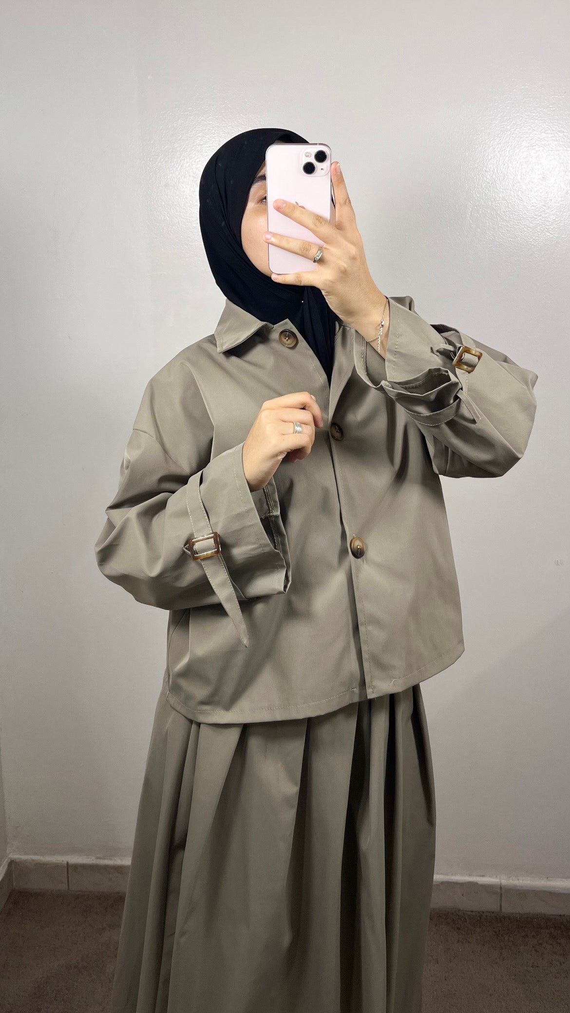 ENSEMBLE TRENCH VESTE + JUPE TAUPE