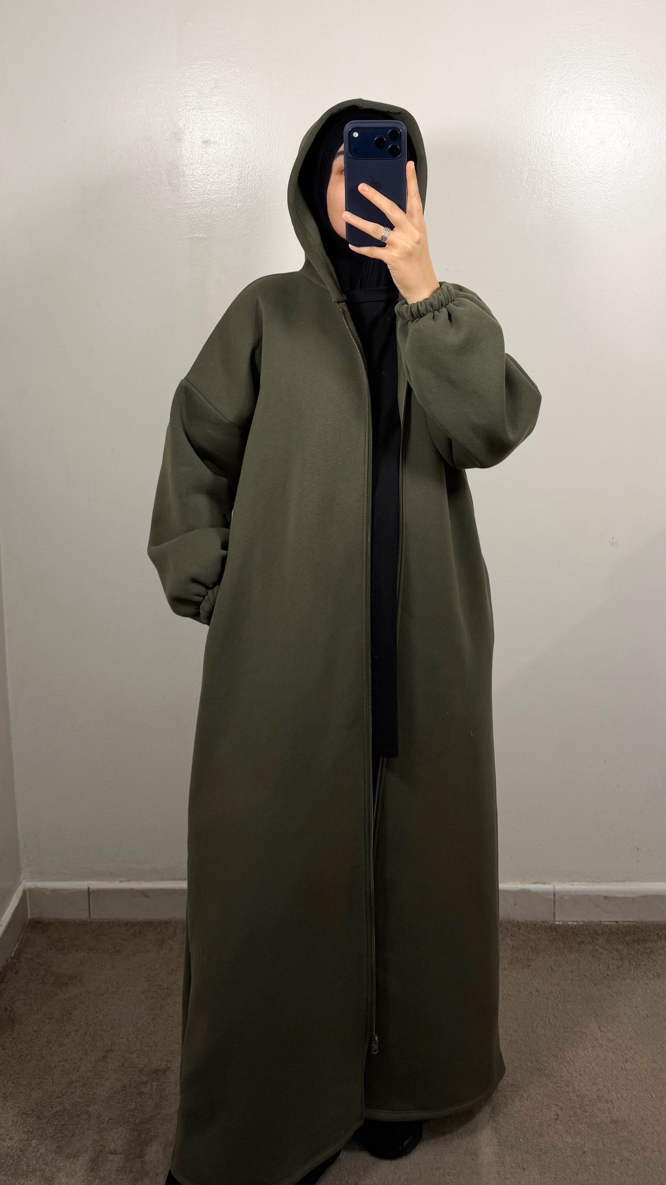 GILET LONG ZIPPÉ VERT KAKI