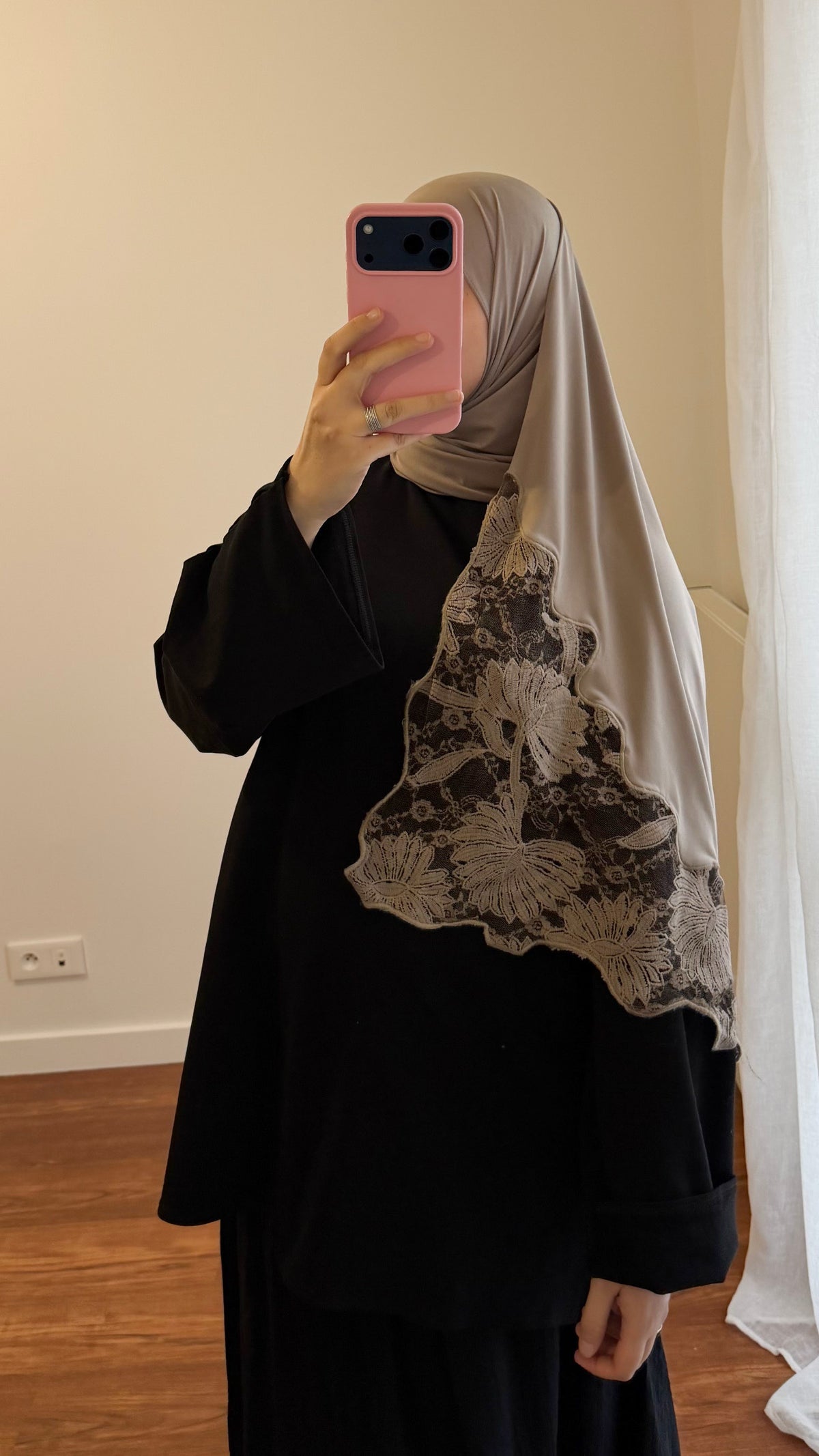 HIJAB JERSEY PREMIUM DENTELLE TAUPE FONCÉ
