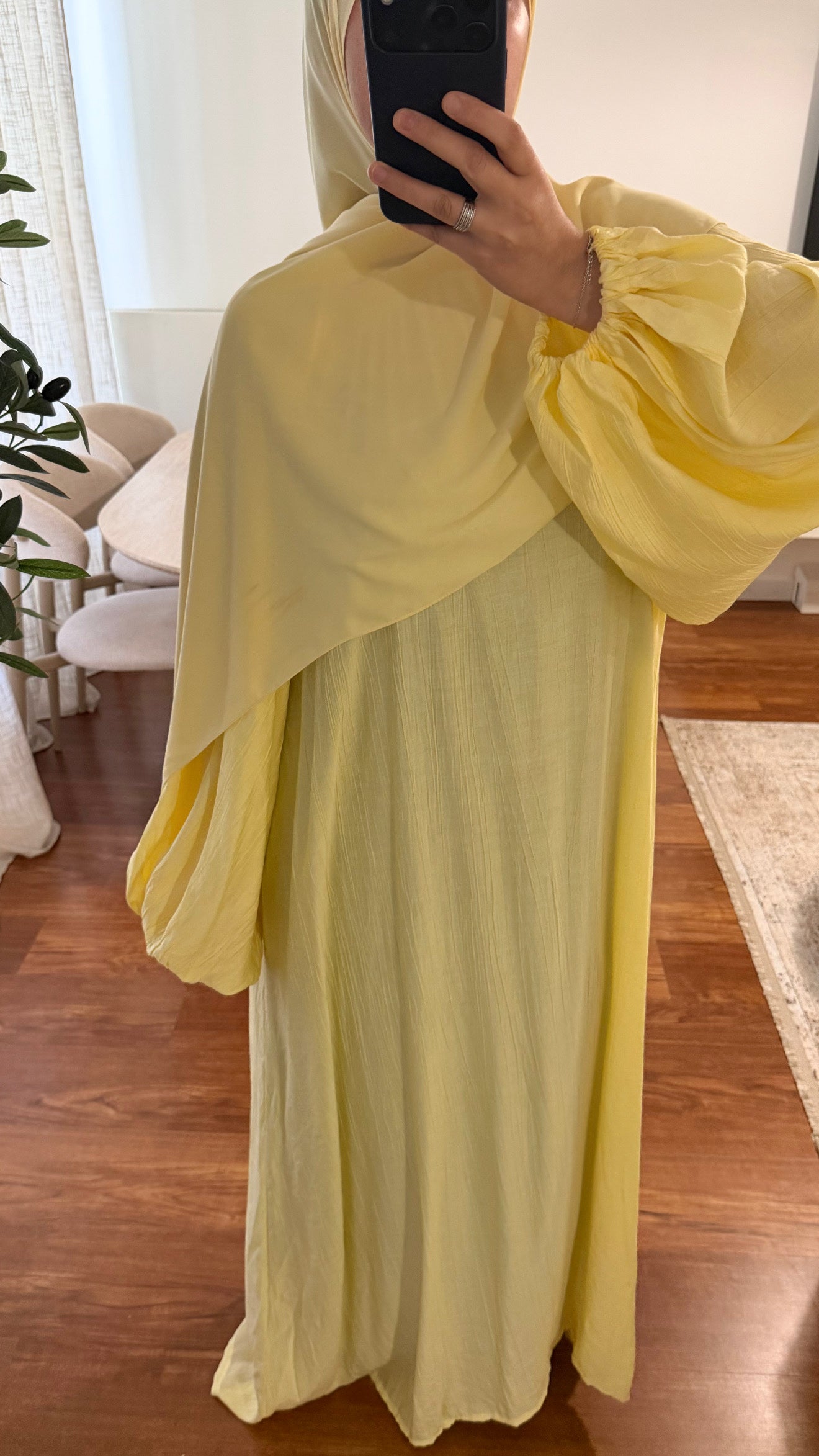 ABAYA AYAT MANCHES BOUFFANTES JAUNE