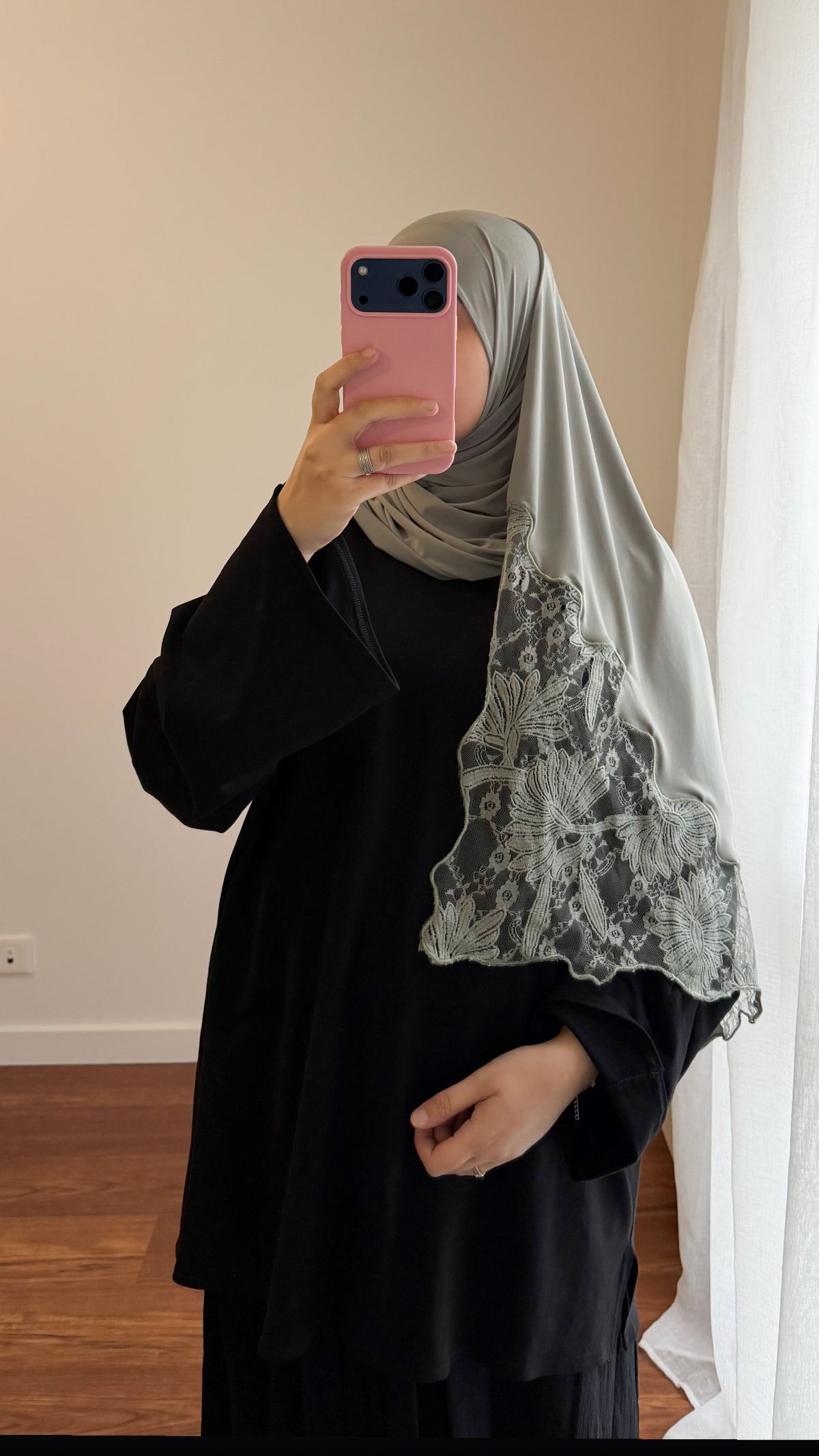 HIJAB JERSEY PREMIUM DENTELLE VERT SAUGE
