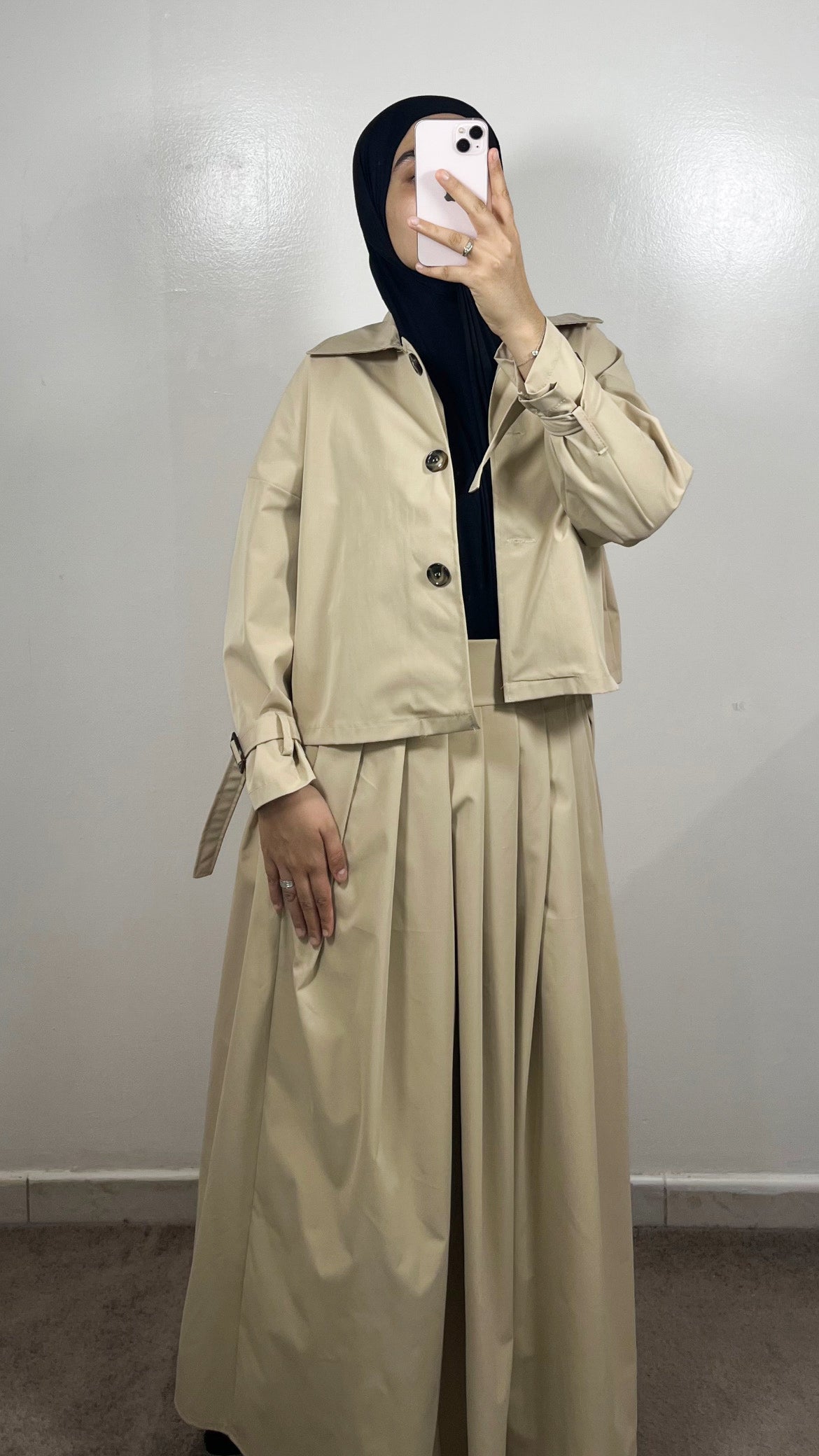 ENSEMBLE TRENCH VESTE + JUPE BEIGE