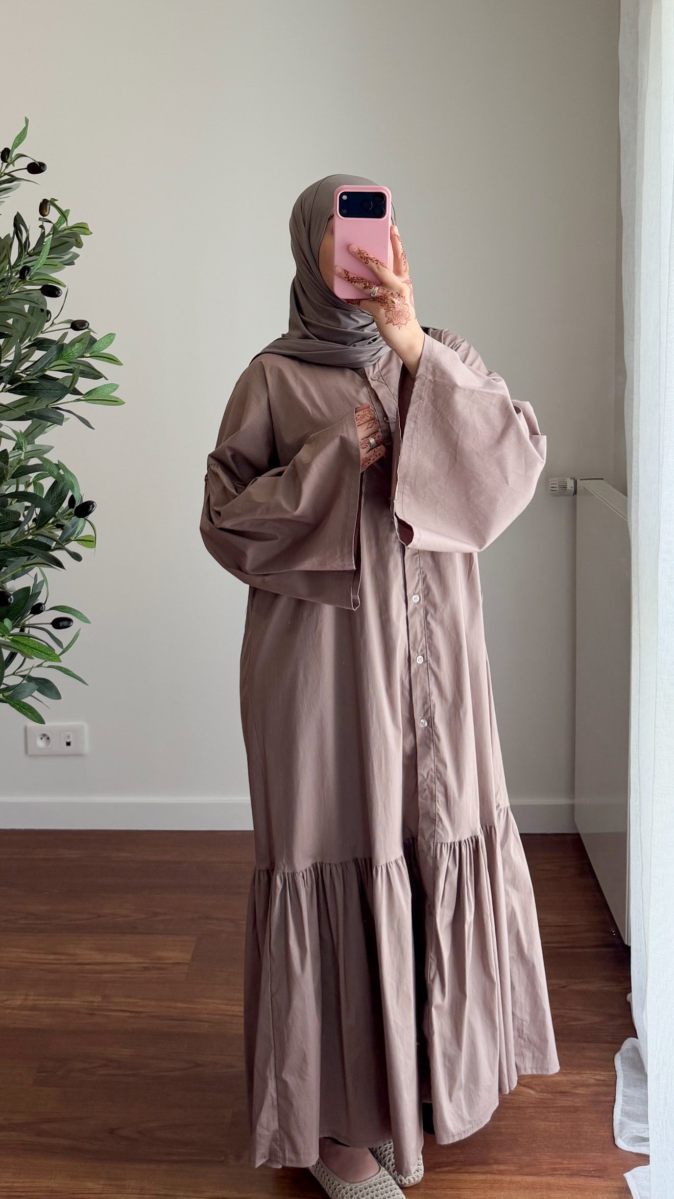 ROBE CHEMISE EN POPELINE TAUPE