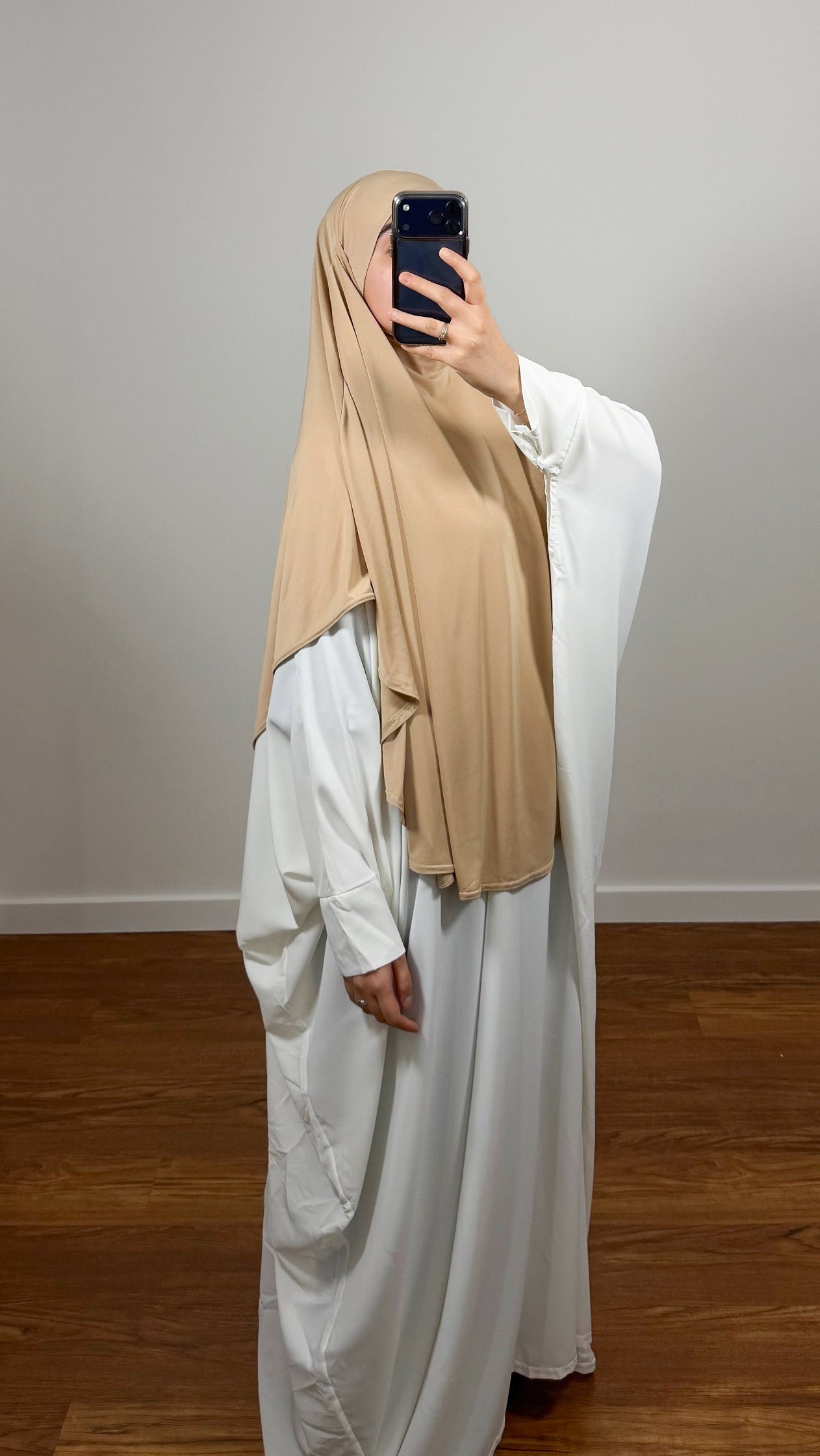 KHIMAR MI-LONG BEIGE EN JERSEY PREMIUM