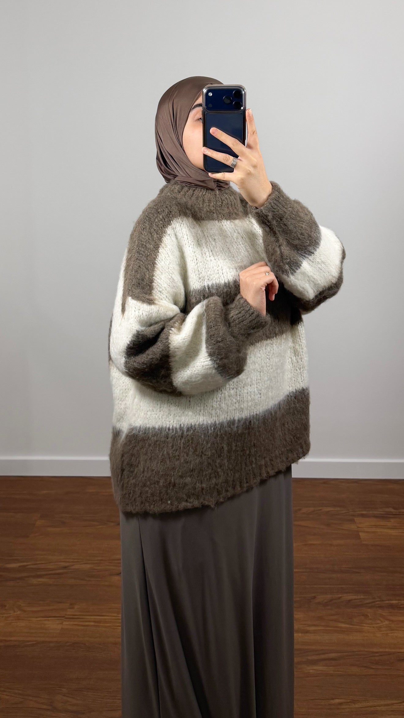 PULL BICOLORE TAUPE/BLANC