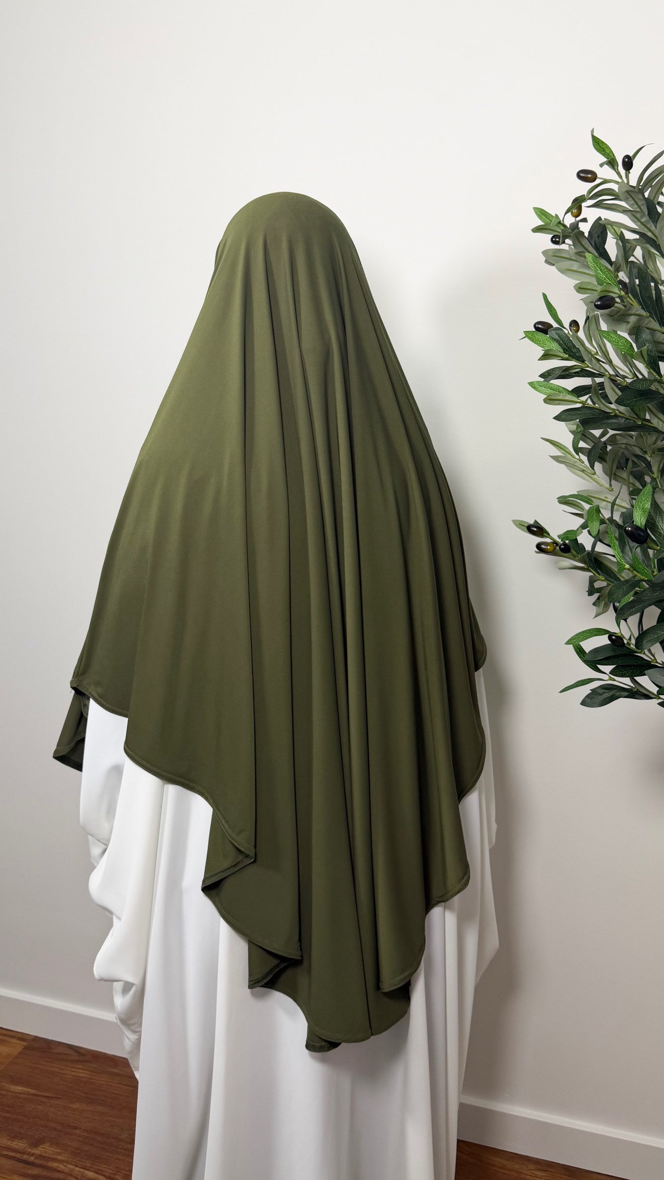 KHIMAR MI-LONG VERT KAKI EN JERSEY PREMIUM