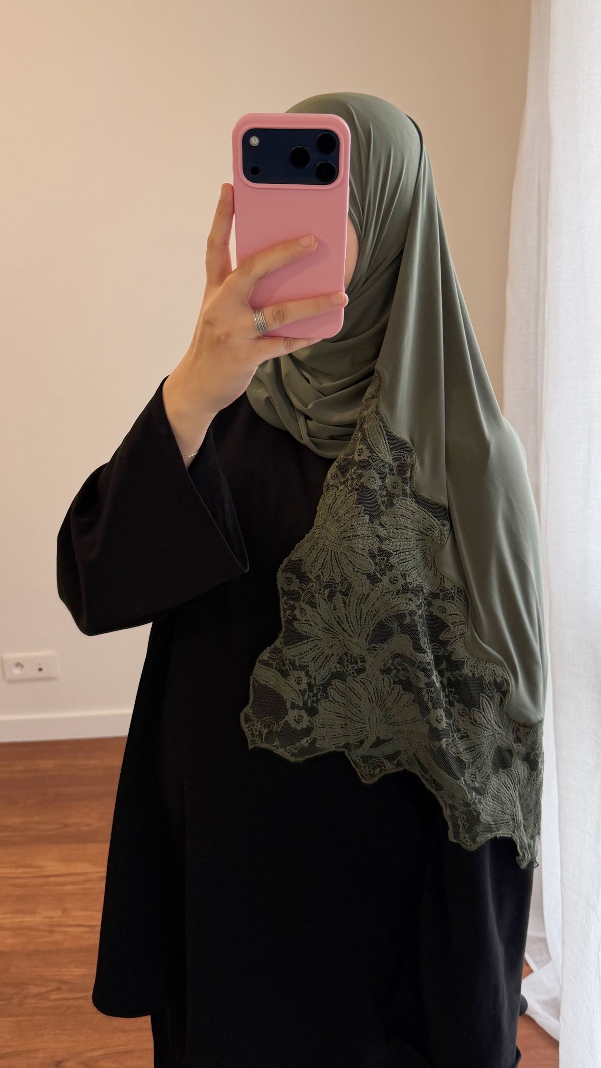 HIJAB JERSEY PREMIUM DENTELLE VERT KAKI