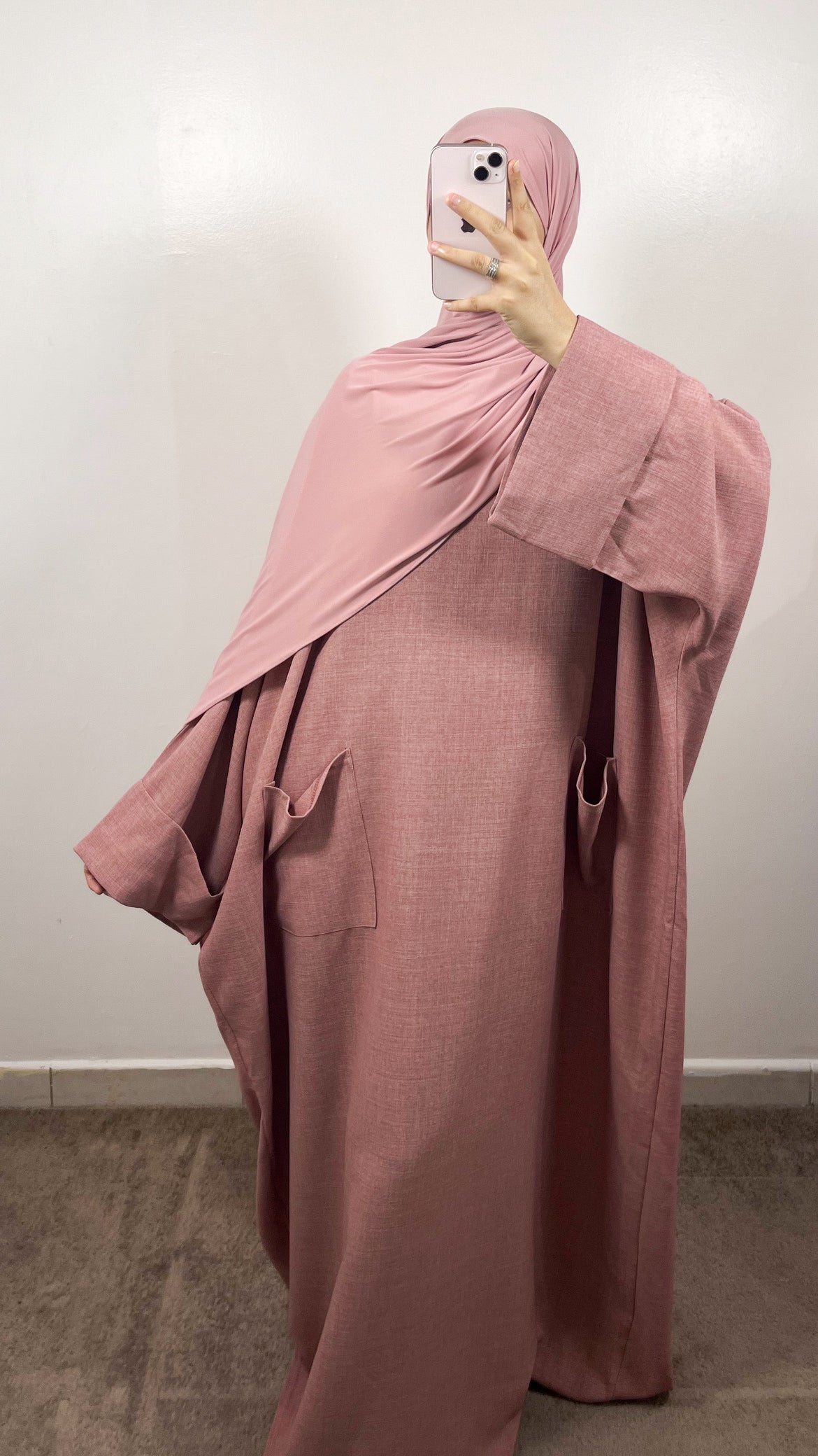 ABAYA POCHES EFFET LIN ROSE