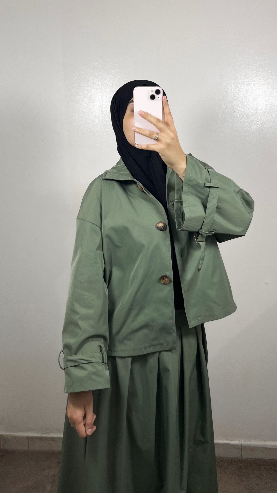 ENSEMBLE TRENCH VESTE + JUPE VERT