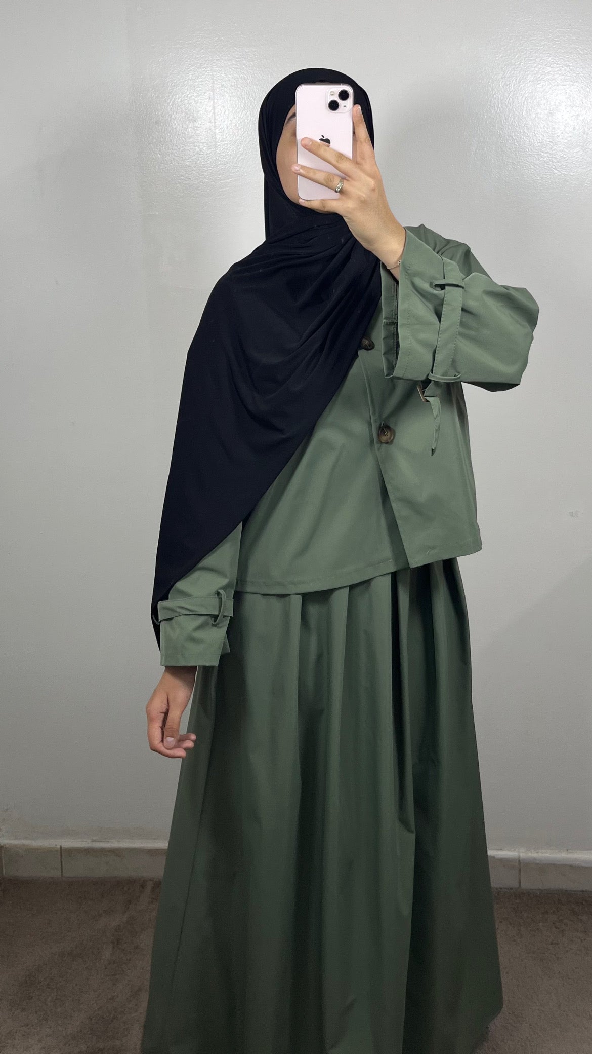 ENSEMBLE TRENCH VESTE + JUPE VERT