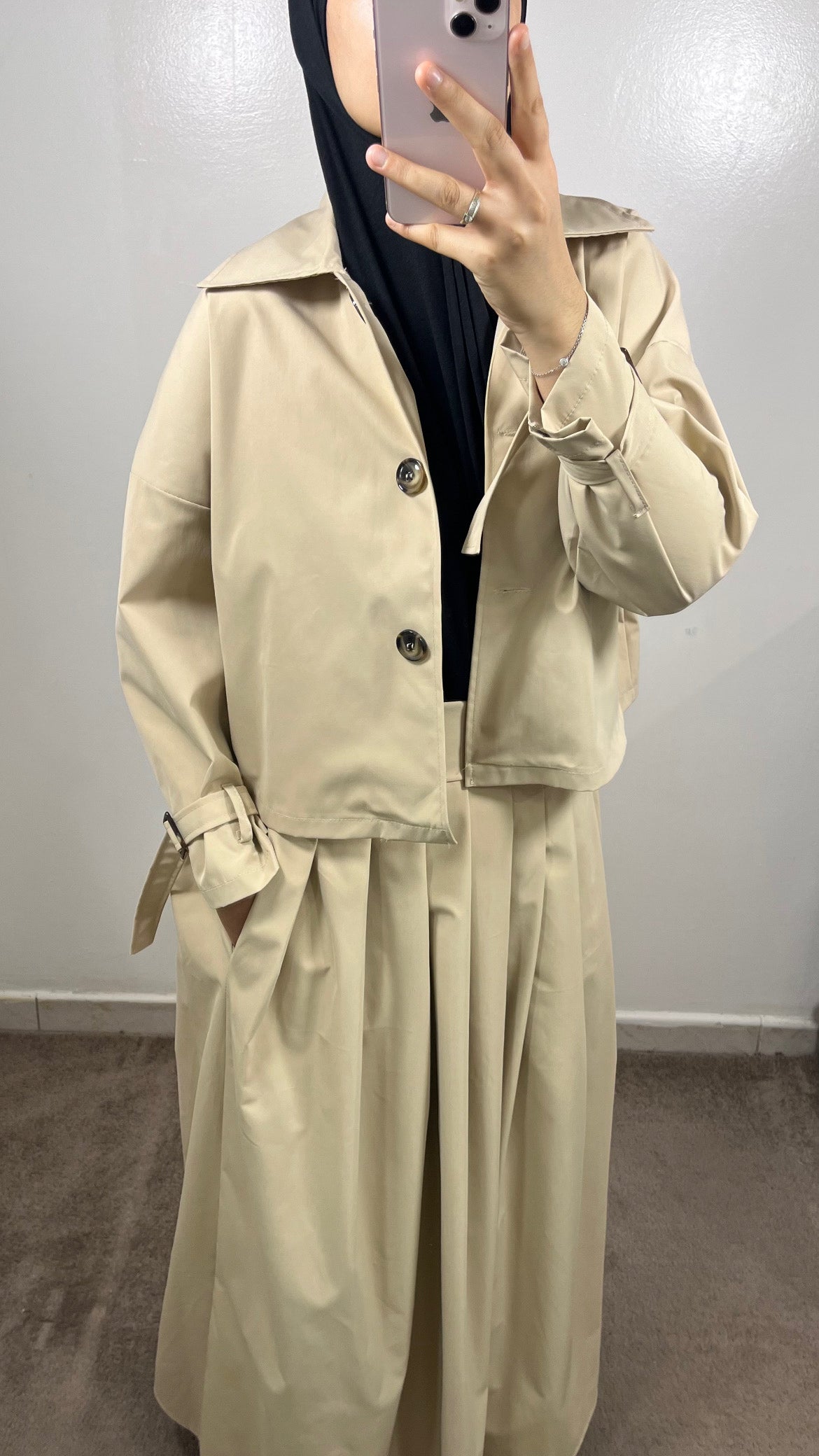 ENSEMBLE TRENCH VESTE + JUPE BEIGE