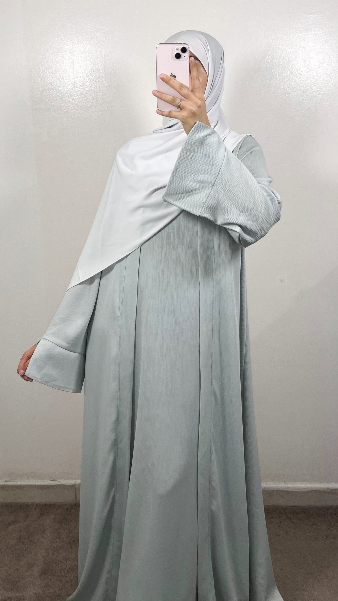 SET AYA KIMONO + SOUS ABAYA GRIS BLEUTÉ