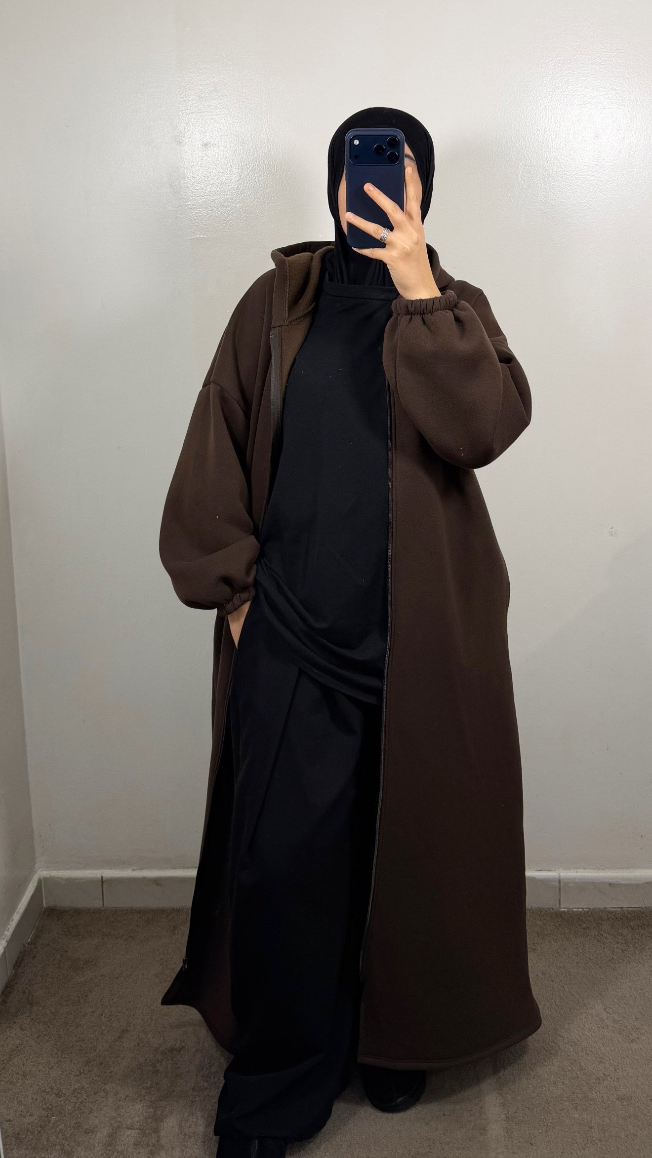 GILET LONG ZIPPÉ MARRON