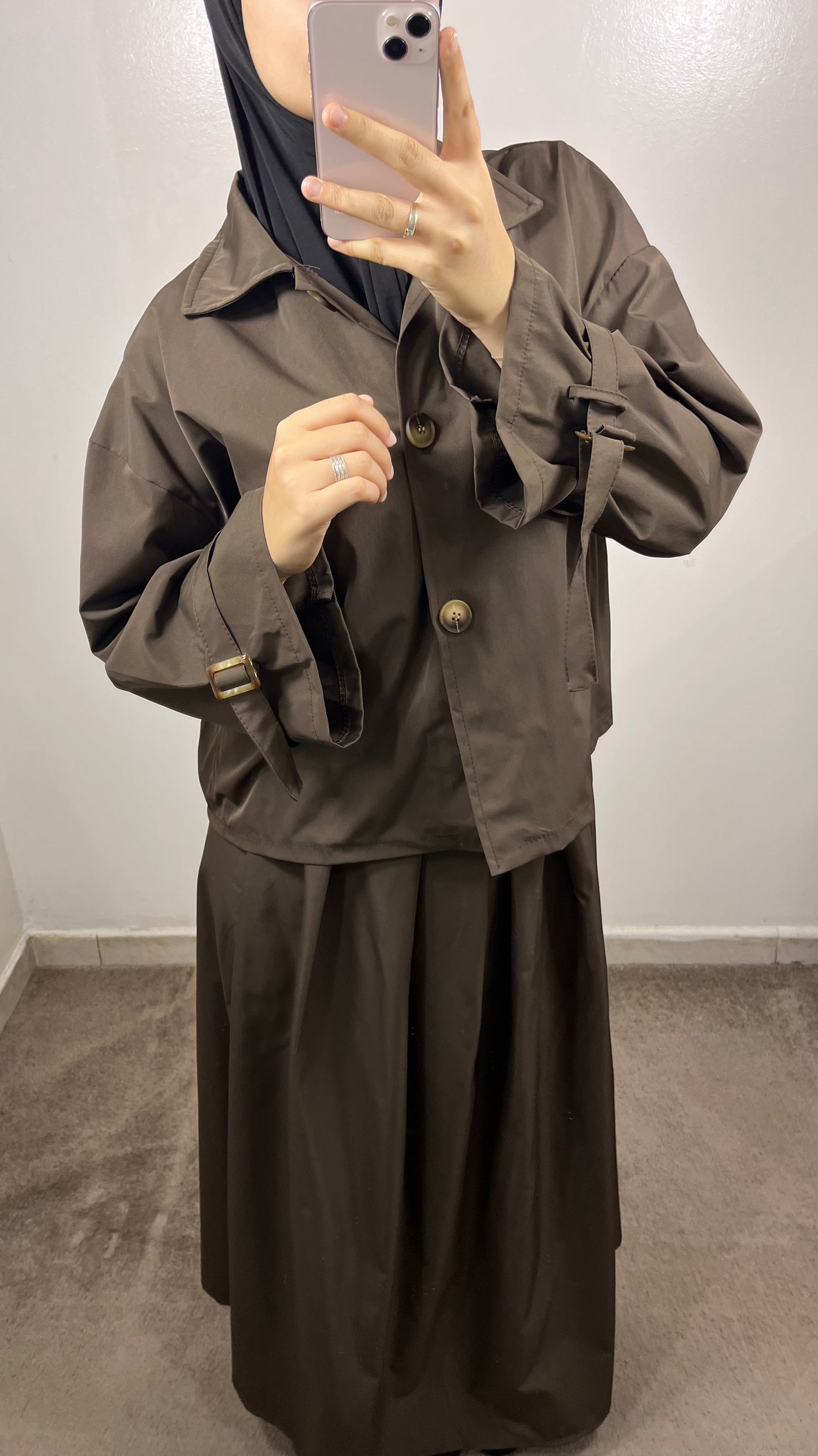 ENSEMBLE TRENCH VESTE + JUPE MARRON