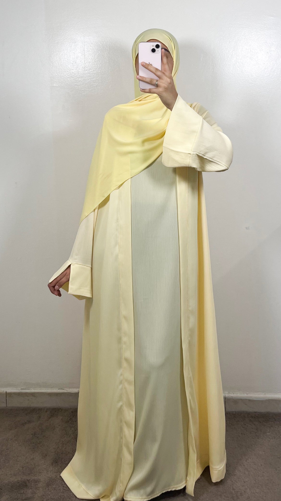 SET AYA KIMONO + SOUS ABAYA JAUNE
