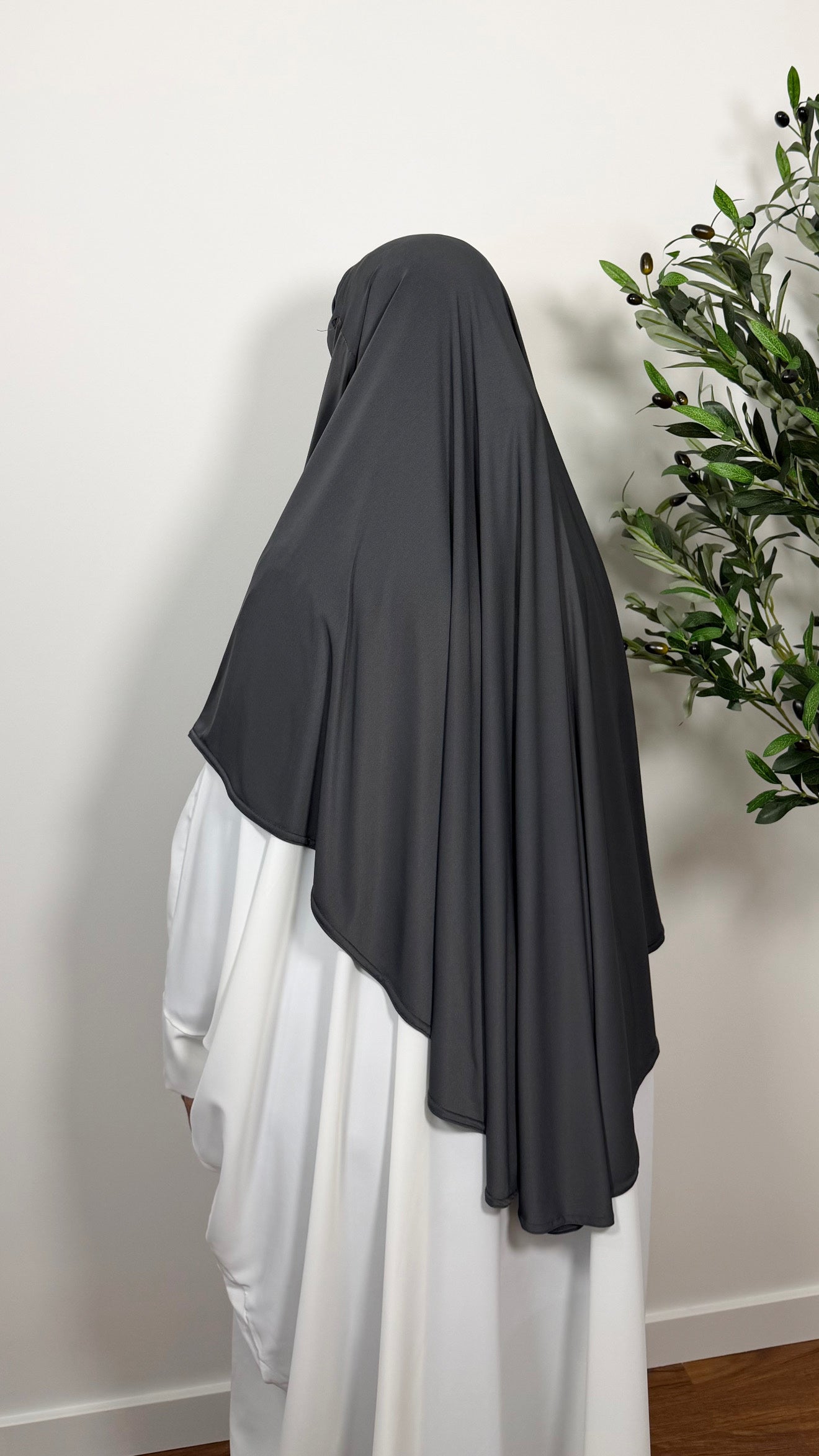 KHIMAR MI-LONG GRIS EN JERSEY PREMIUM