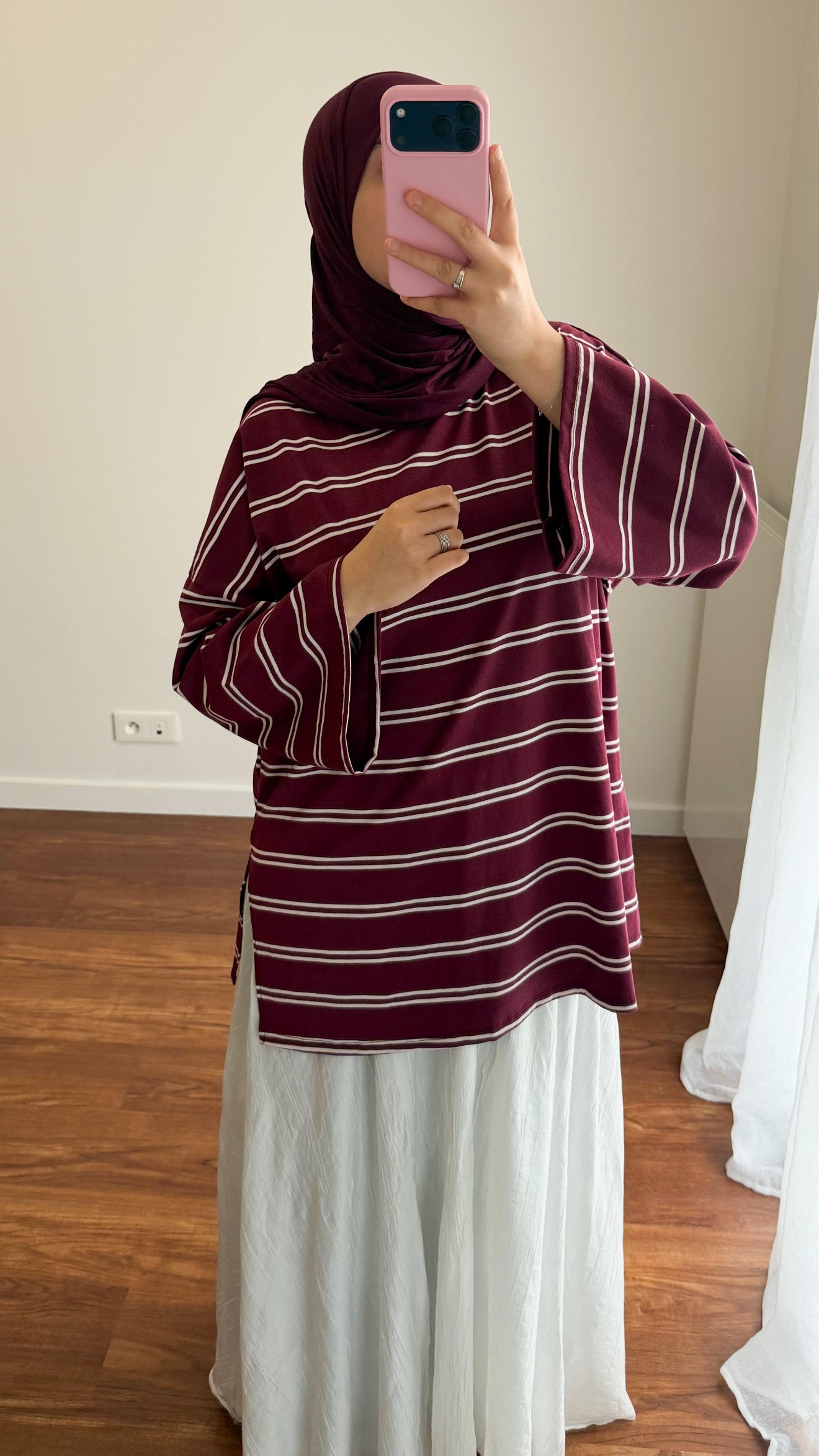 T-SHIRT RAYÉ OVERSIZE BORDEAU