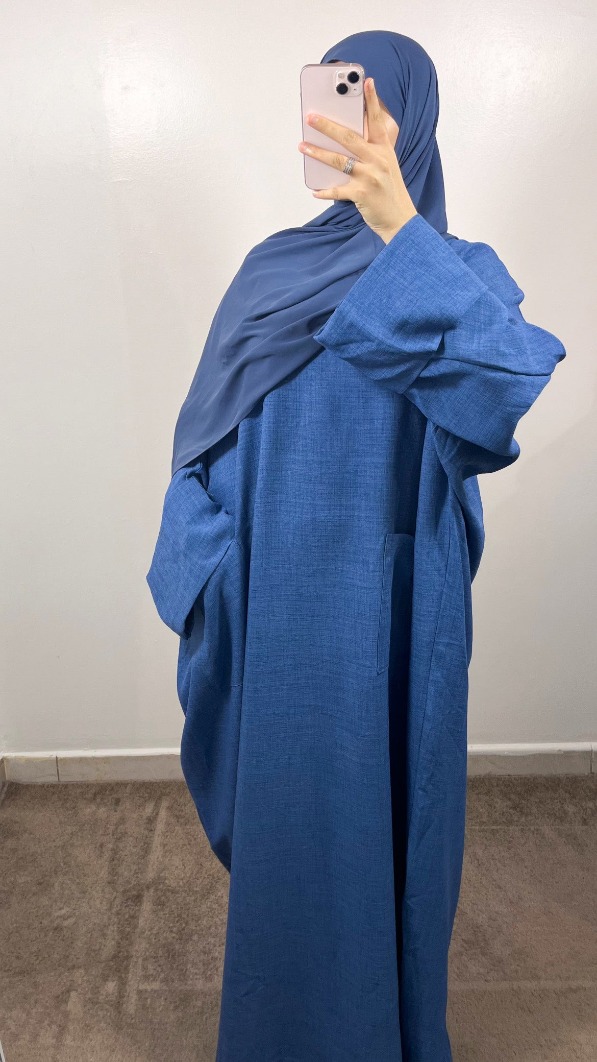 ABAYA POCHES EFFET LIN BLEU JEAN