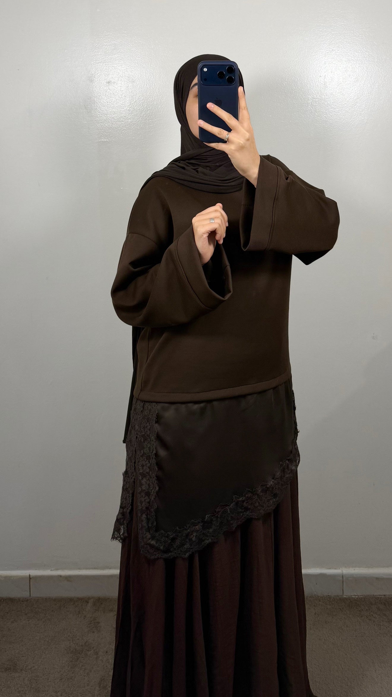 TOP T-SHIRT EPAIS DENTELLE MARRON