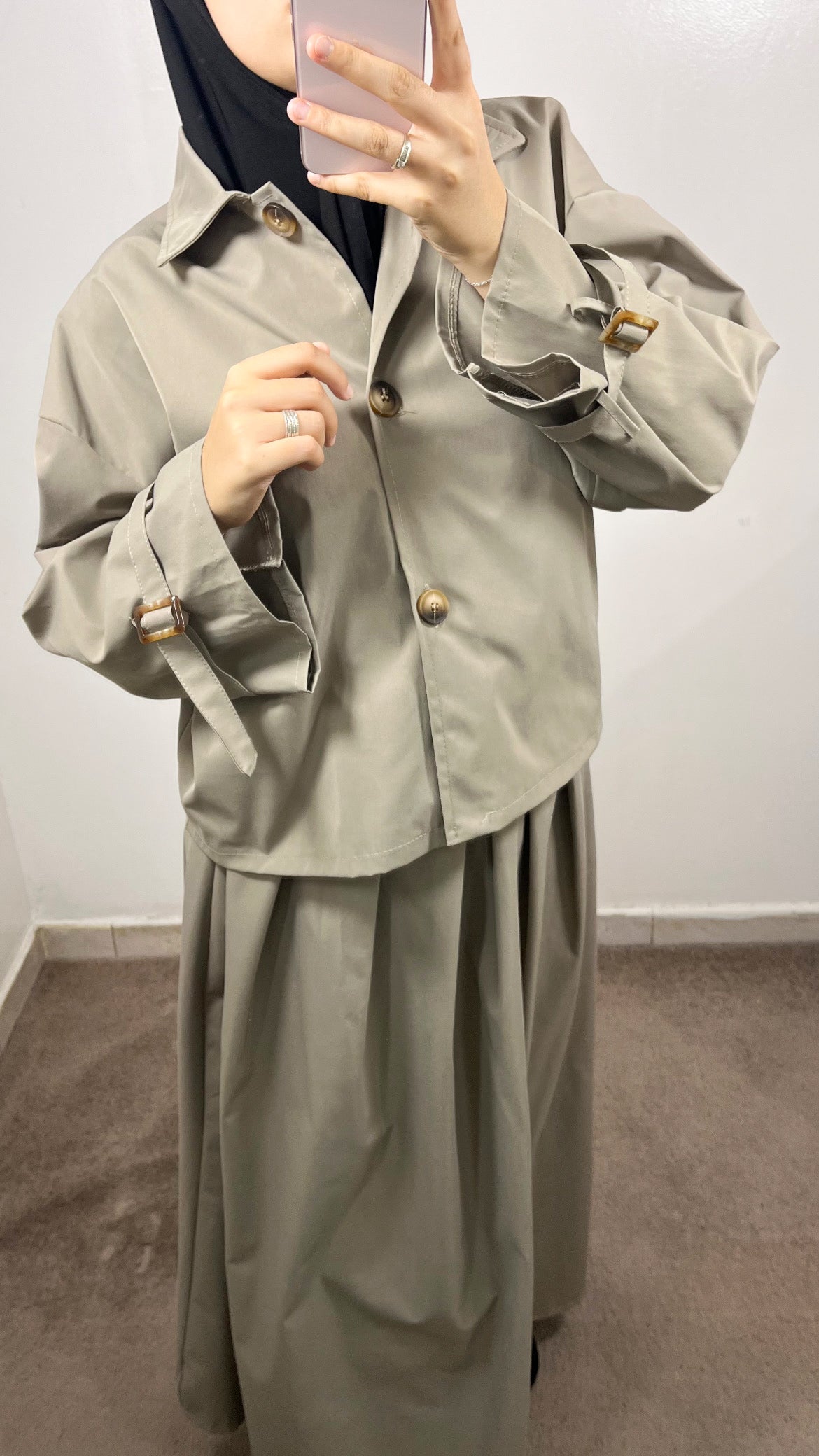 ENSEMBLE TRENCH VESTE + JUPE TAUPE