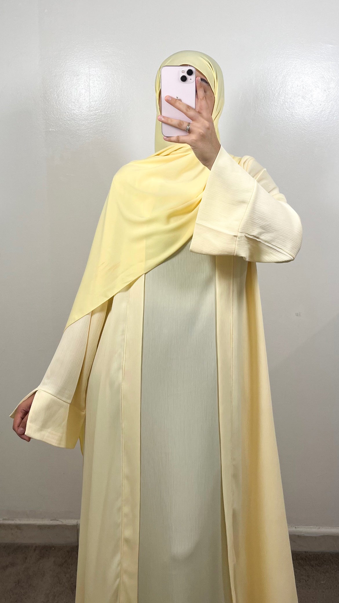 SET AYA KIMONO + SOUS ABAYA JAUNE