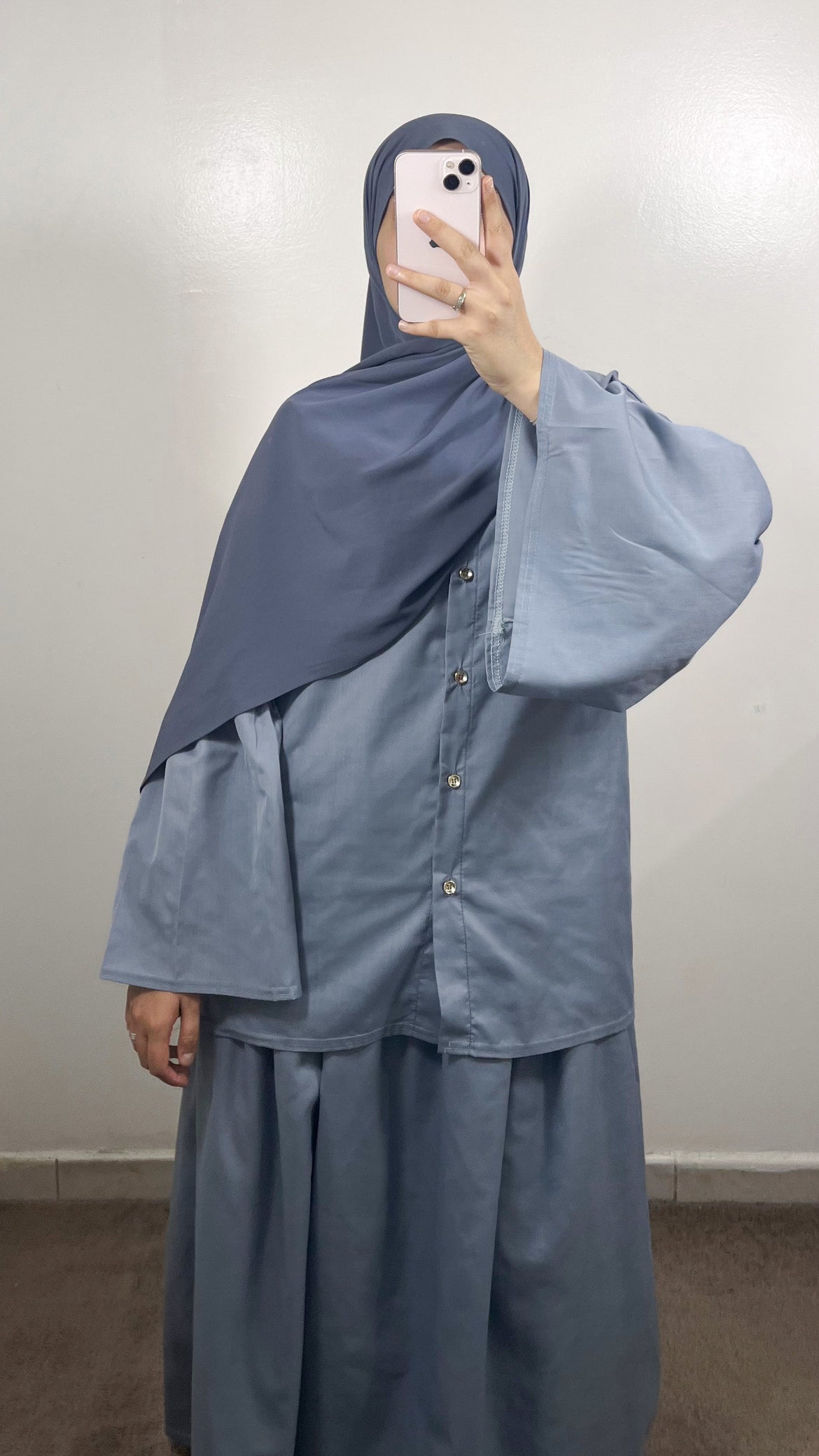 ENSEMBLE CLASSY CHEMISE + JUPE GRIS BLEUTÉ