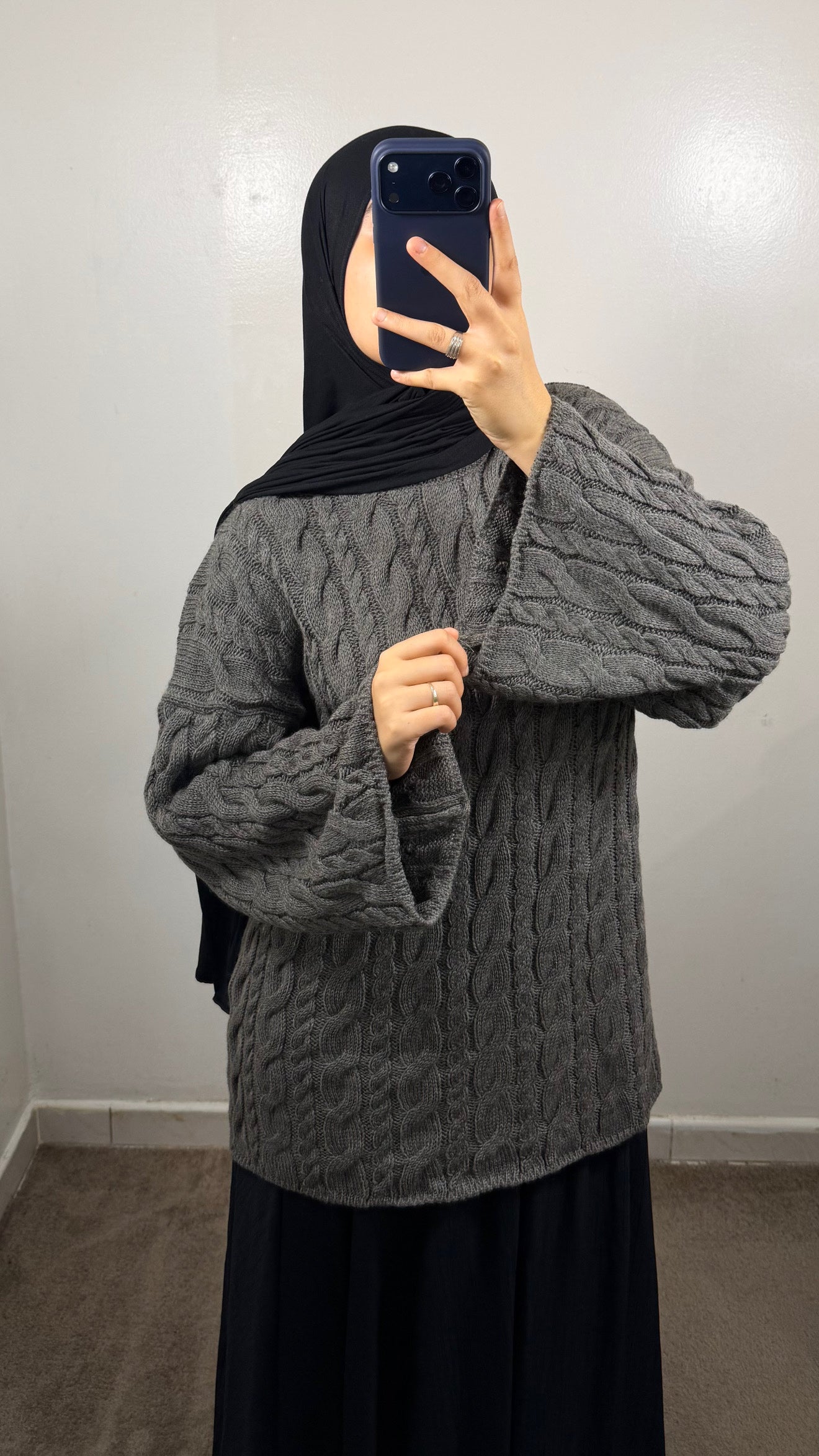 PULL MOTIF TORSADE GRIS