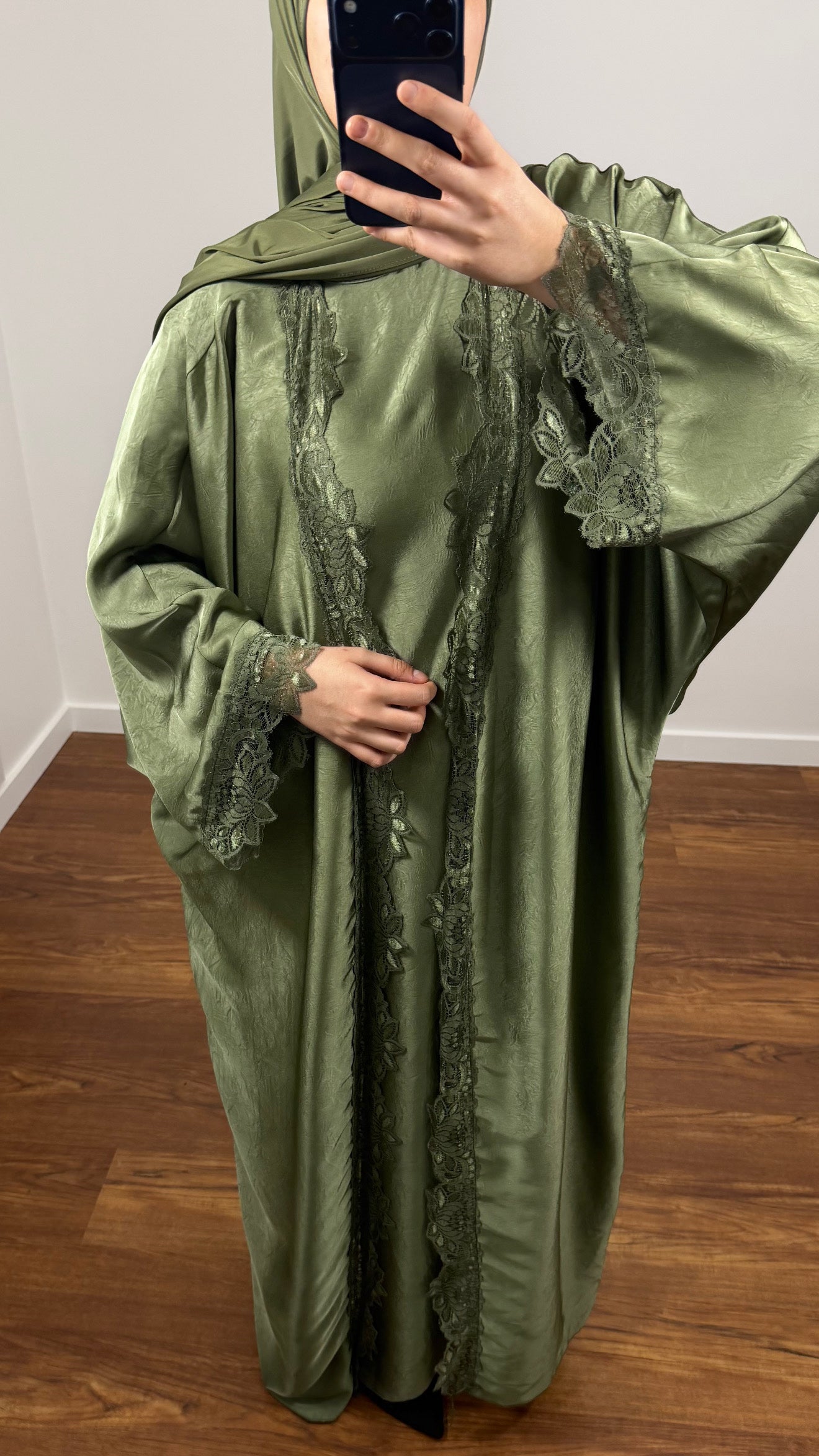 ENSEMBLE DINA KIMONO + SOUS ABAYA VERT KAKI