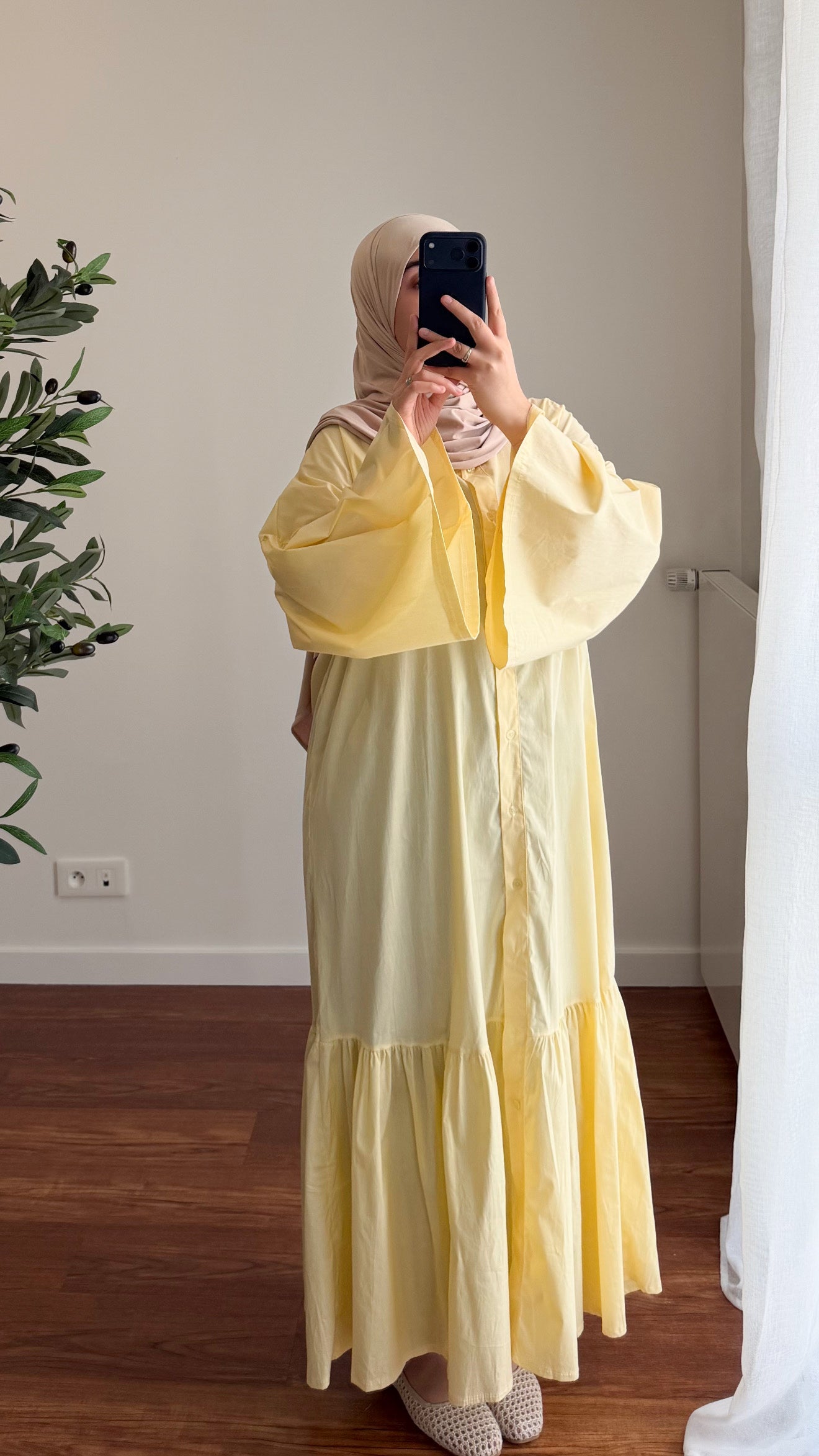 ROBE CHEMISE EN POPELINE JAUNE