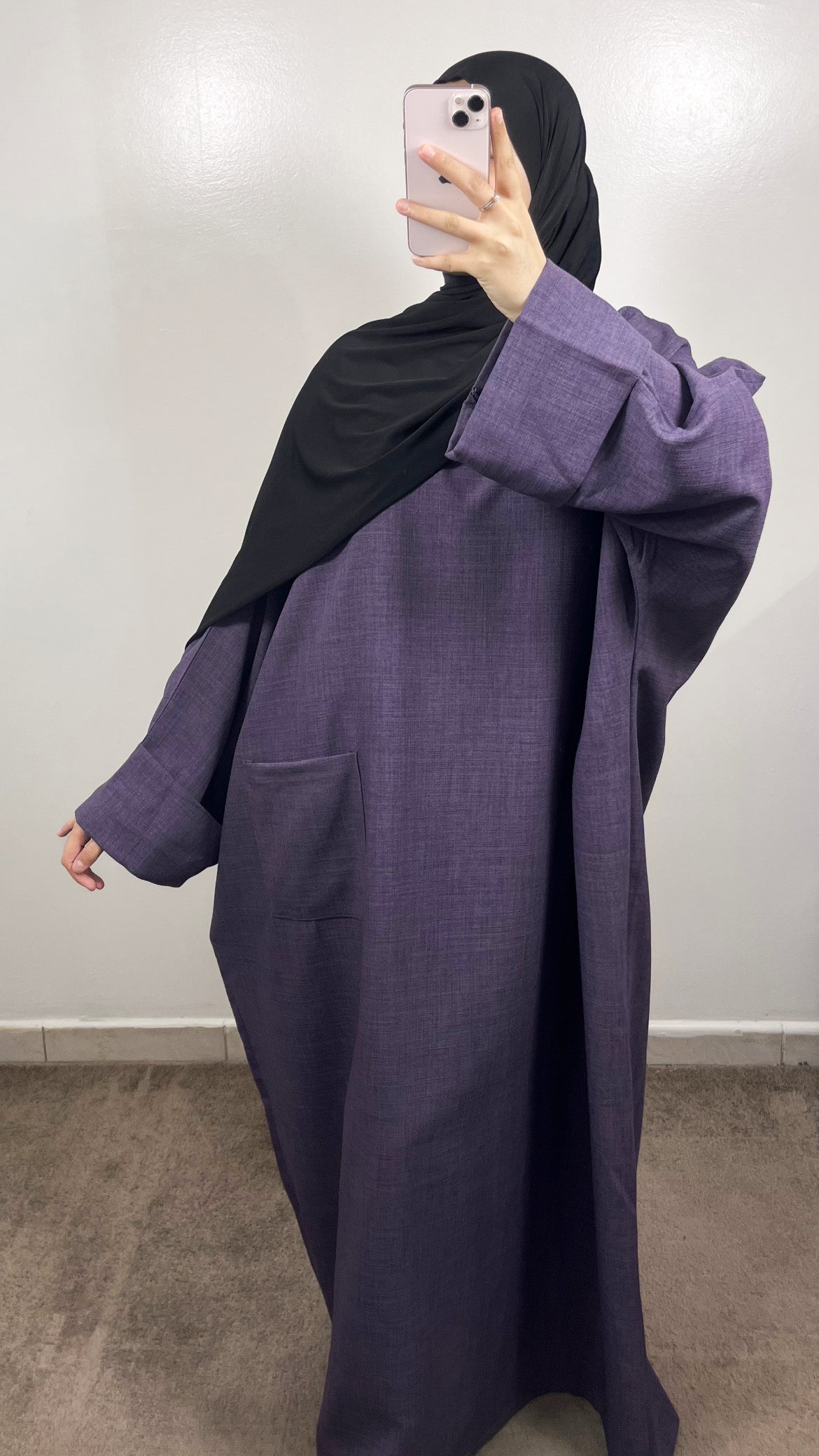 ABAYA POCHES EFFET LIN VIOLET