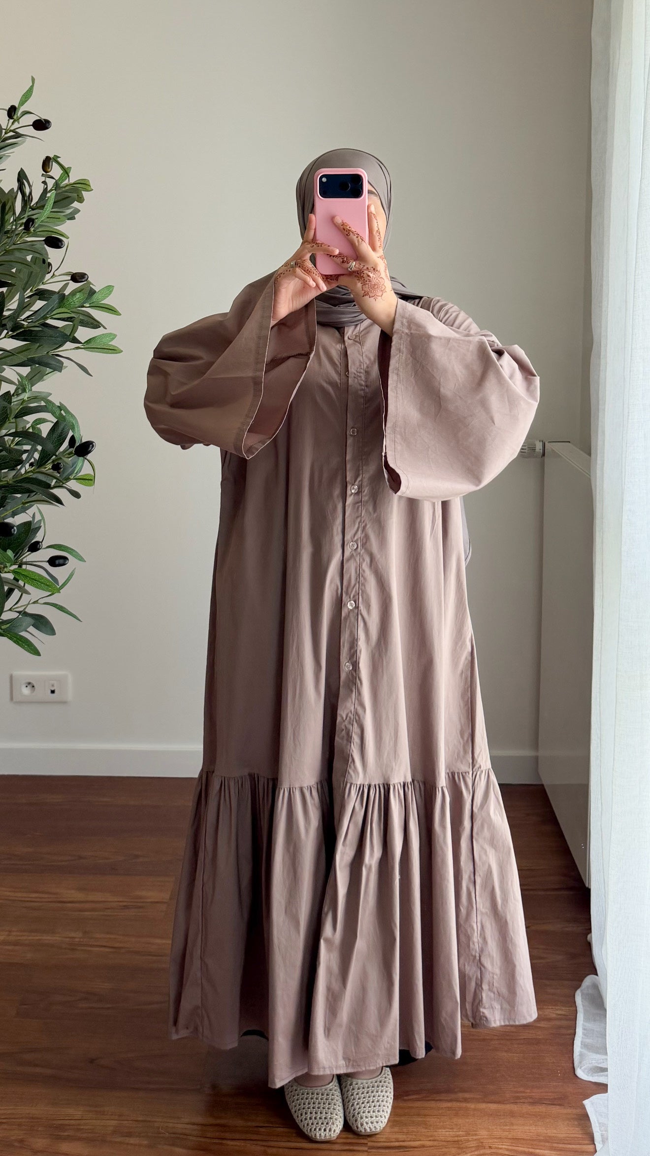 ROBE CHEMISE EN POPELINE TAUPE