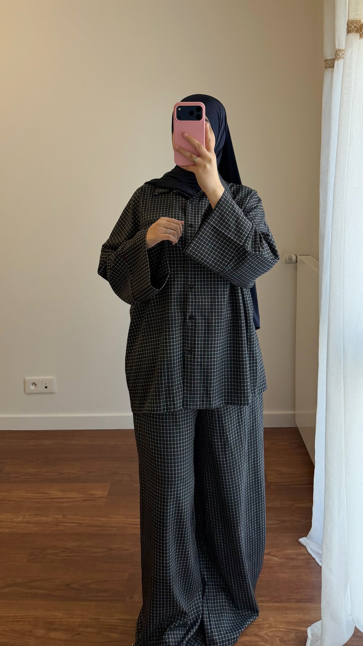 ENSEMBLE CHEMISE + PANTALON MOTIF CARREAUX BLEU NUIT
