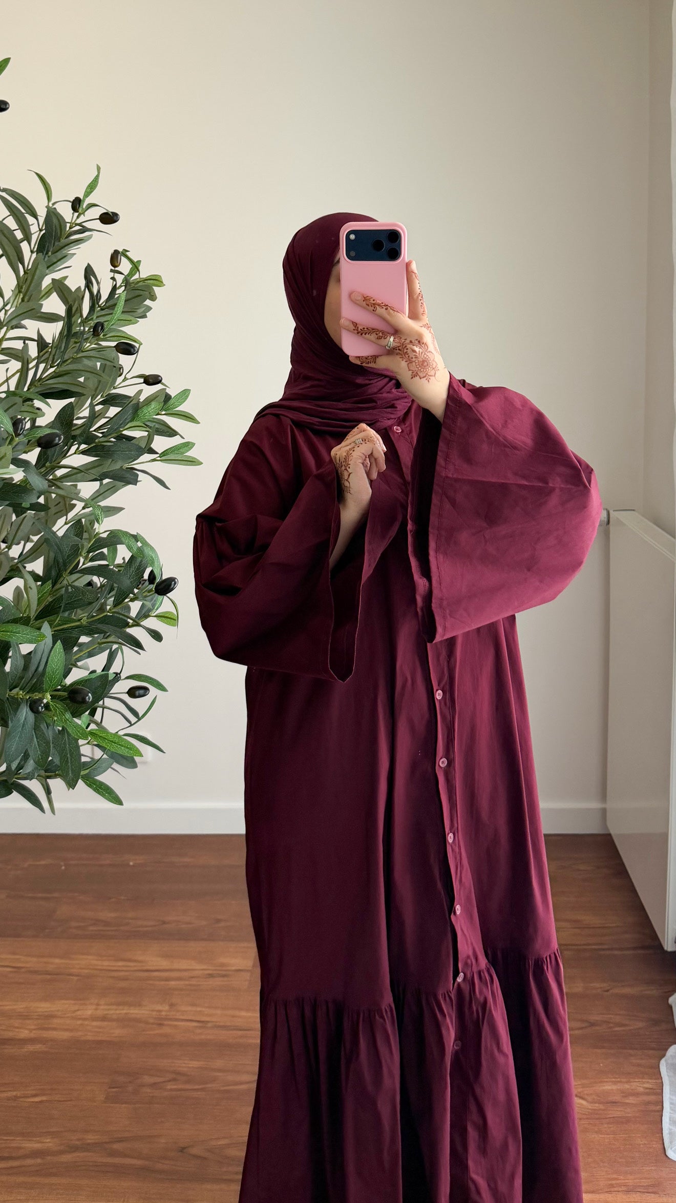 ROBE CHEMISE EN POPELINE BORDEAU
