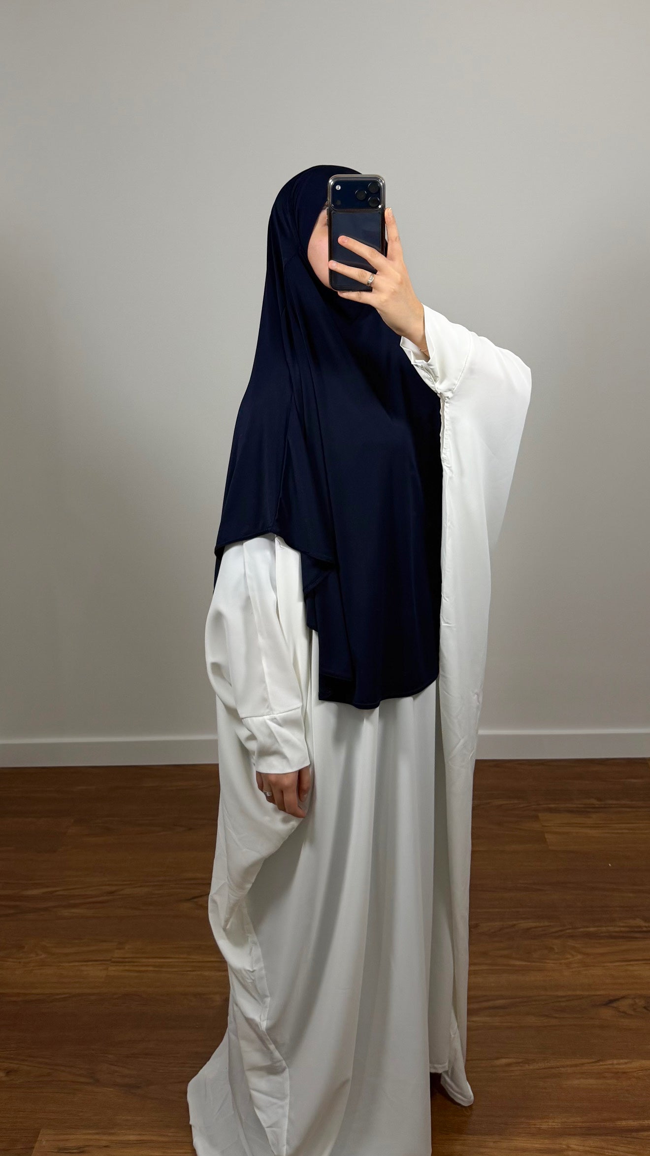 KHIMAR MI-LONG BLEU MARINE EN JERSEY PREMIUM