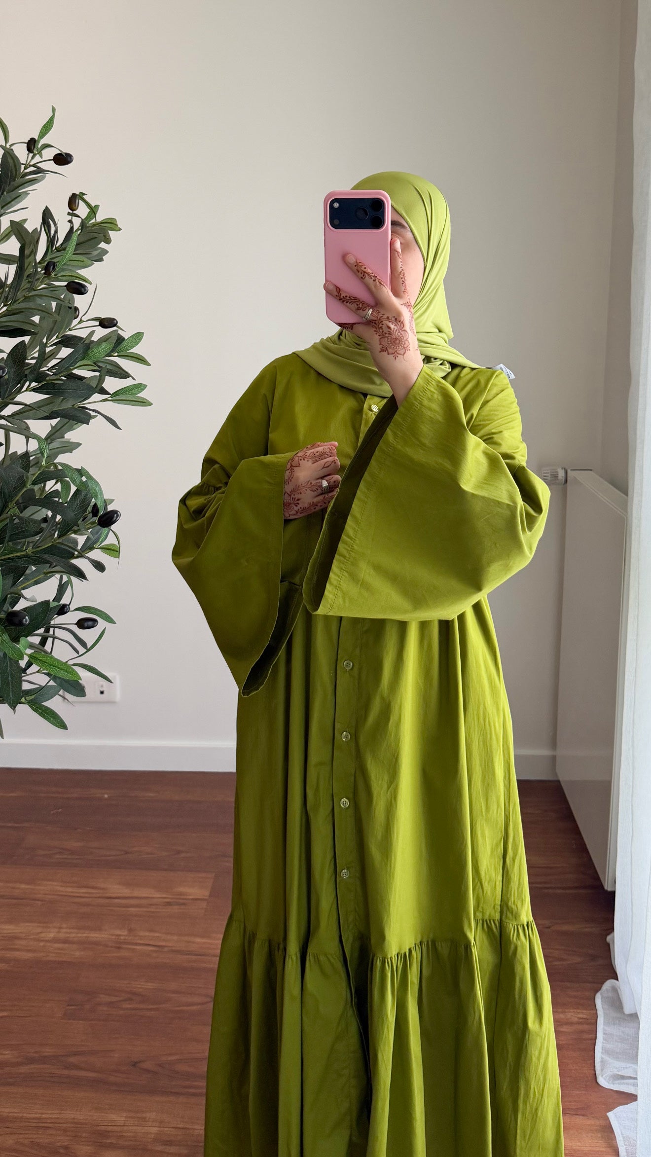 ROBE CHEMISE EN POPELINE VERT OLIVE