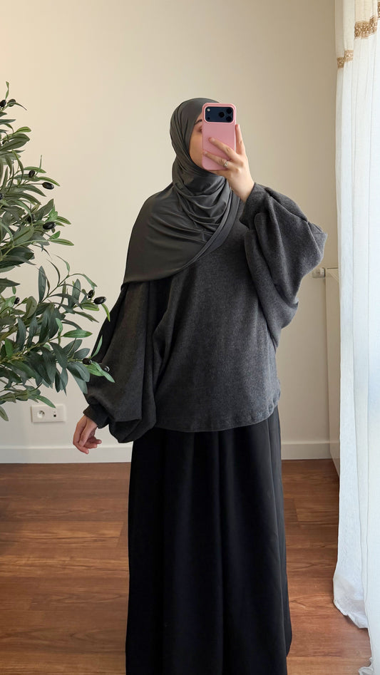 PULL MANCHES BOUFFANTE GRIS