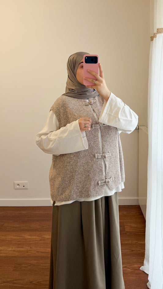 CARDIGAN YUMNA SANS MANCHES TAUPE