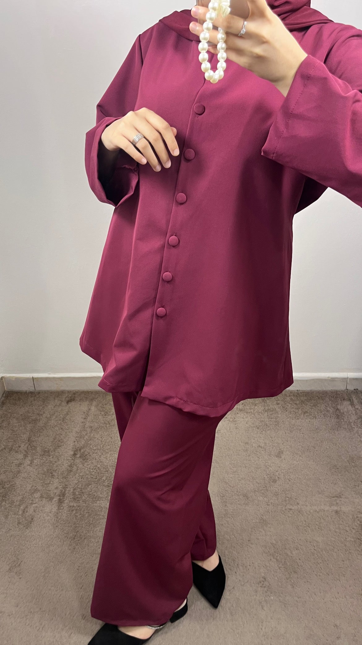 BURGUNDY BUTTONED SET