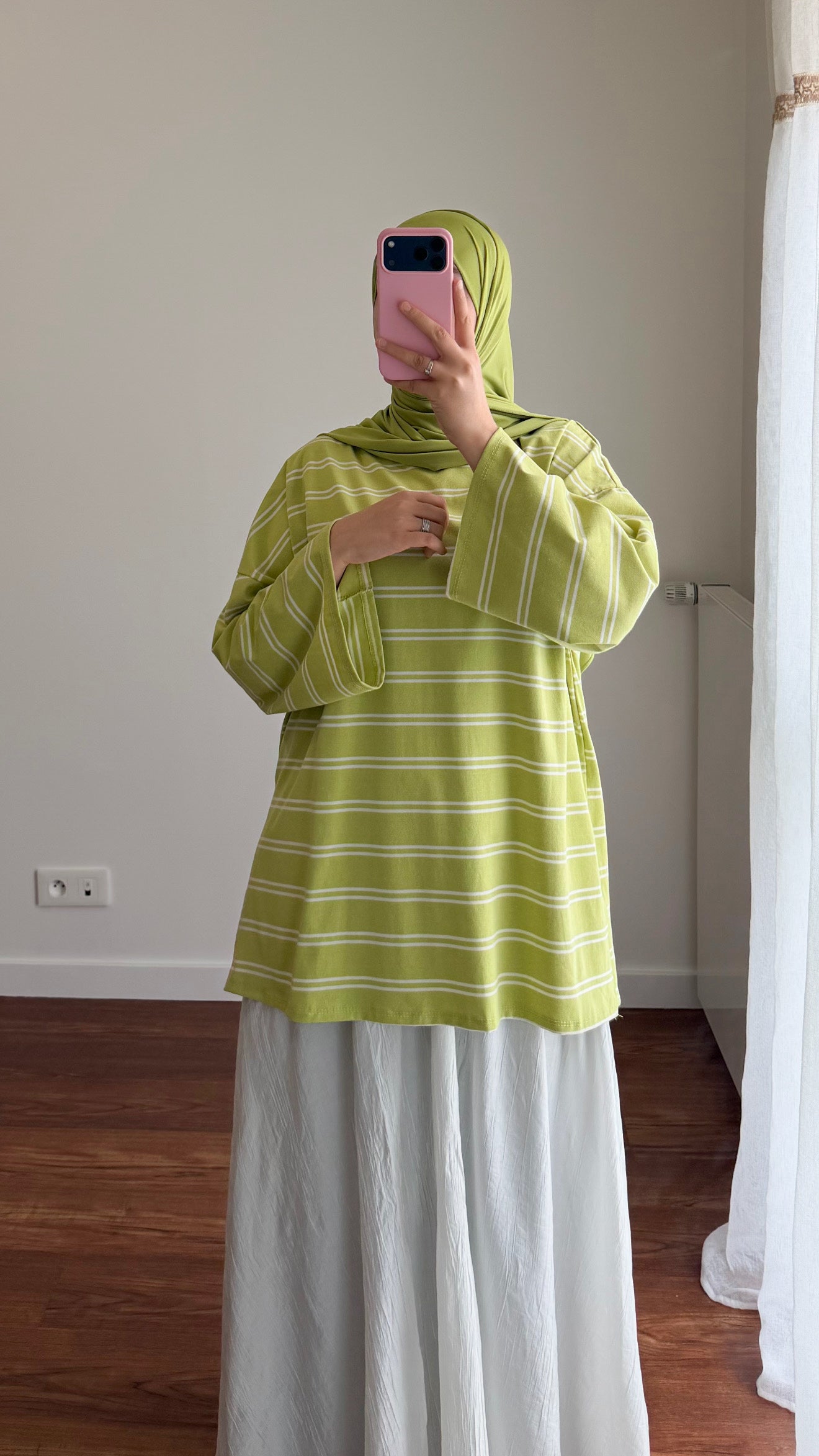 T-SHIRT RAYÉ OVERSIZE VERT POMME