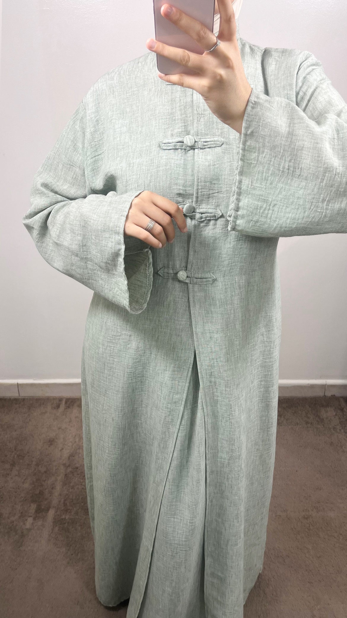 ENSEMBLE TOKYO LONG KIMONO + SOUS ABAYA VERT D’EAU