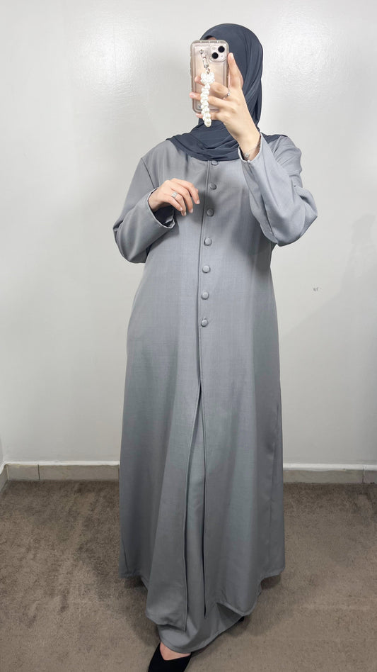 GREY BUTTONED SKIRT SET